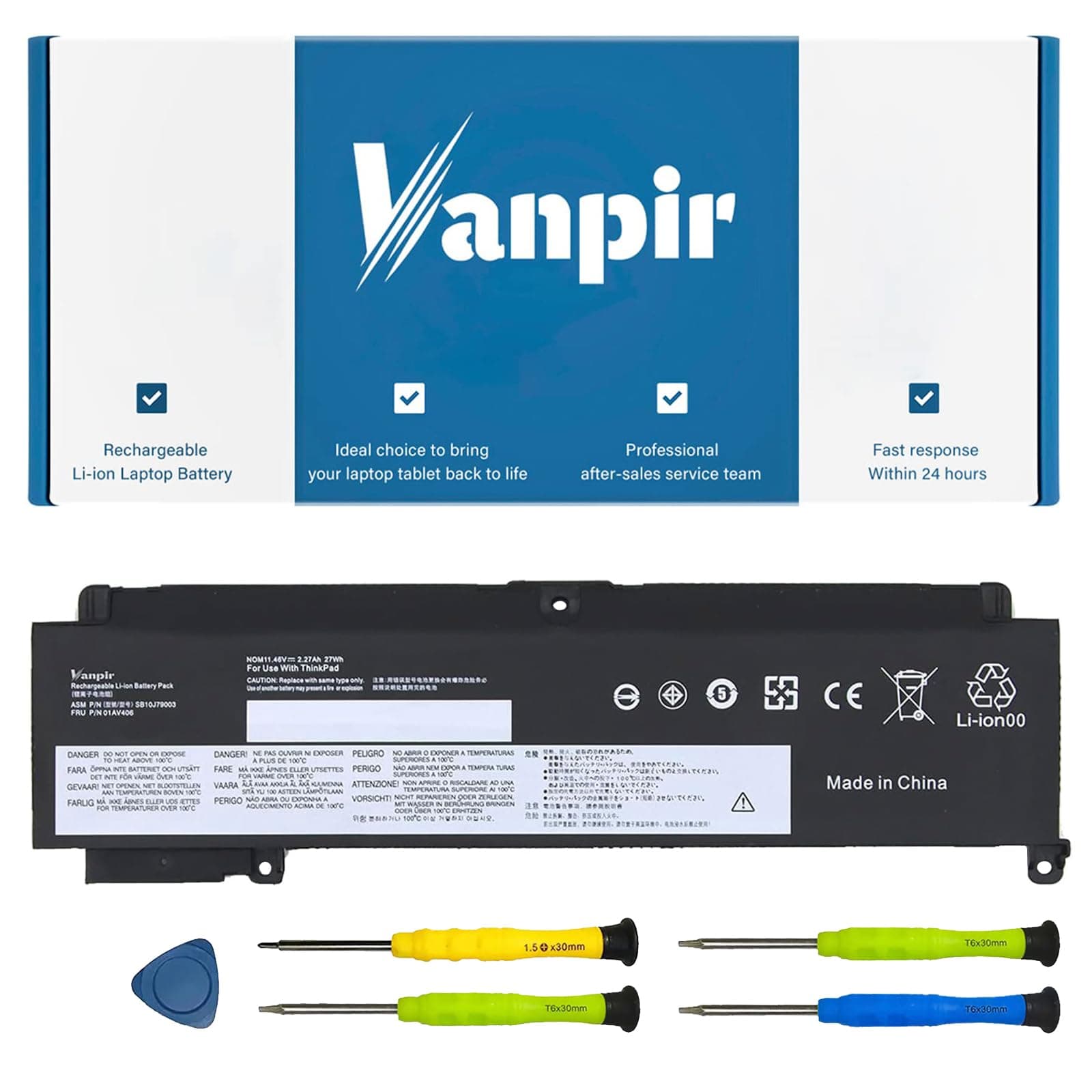01AV406 Laptop Battery Compatible with Lenovo ThinkPad T460S T470S Series Notebook 01AV405 SB10J79002 SB10J79003 00HW038 00HW025 00HW024 01AV462 01AV407 01AV408 11.46V 27Wh 2274mAh