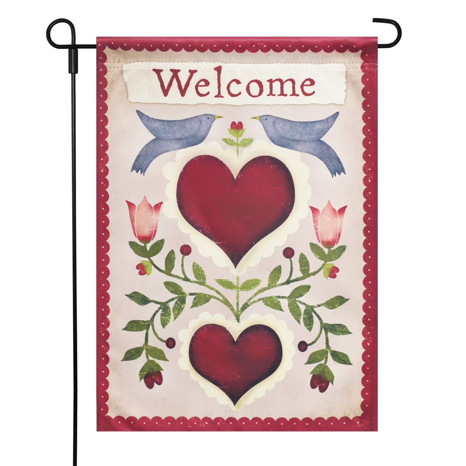 LAYOER 12 x 18 Inch Home Garden Flag Valentine's Day House Double Sided Doves Heart Love Welcome