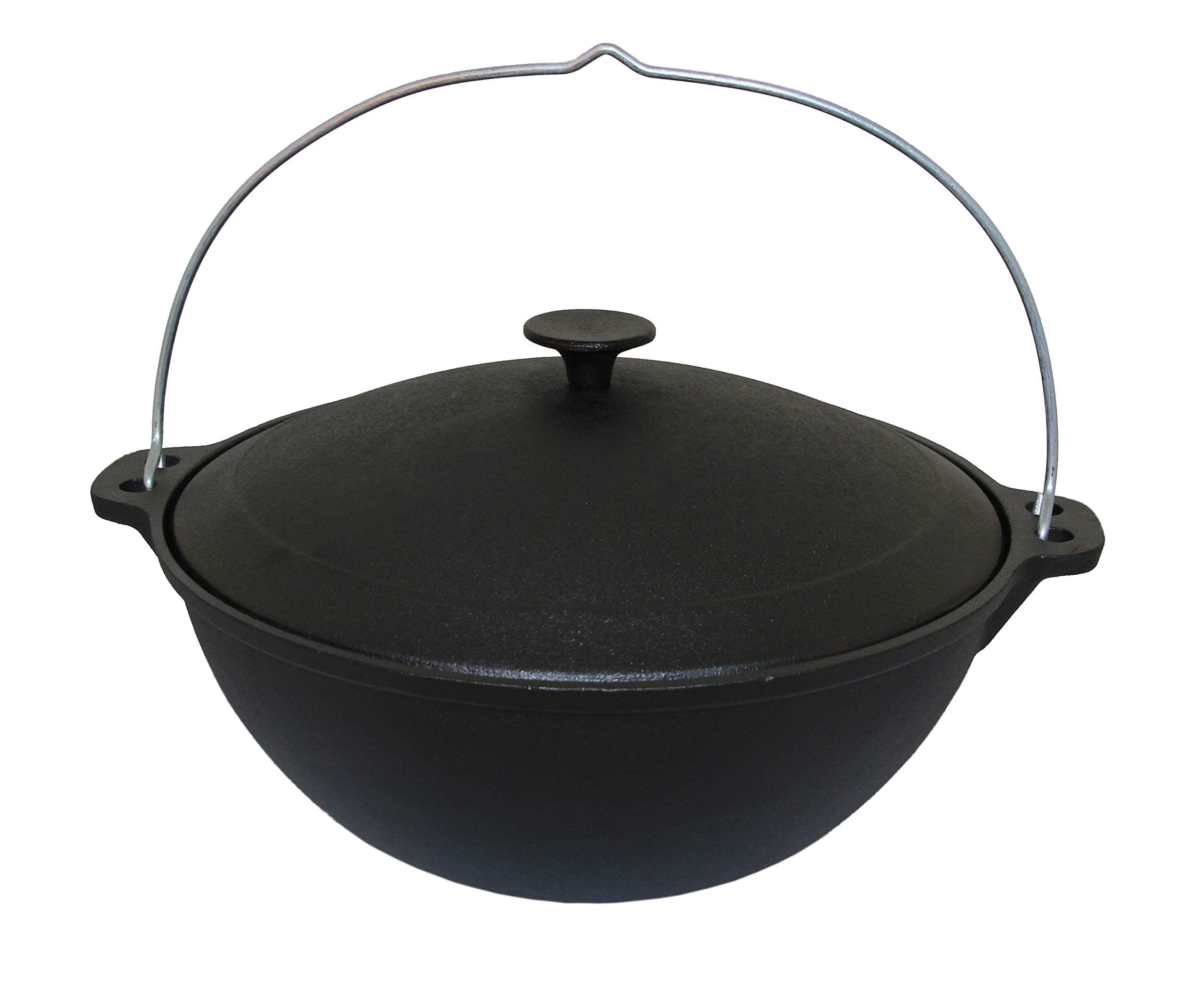 rukauf Cast Iron Kazan with Lid and Hanger 12 Litres Wok Kasan Asia Casserole Pot Camping 12 L