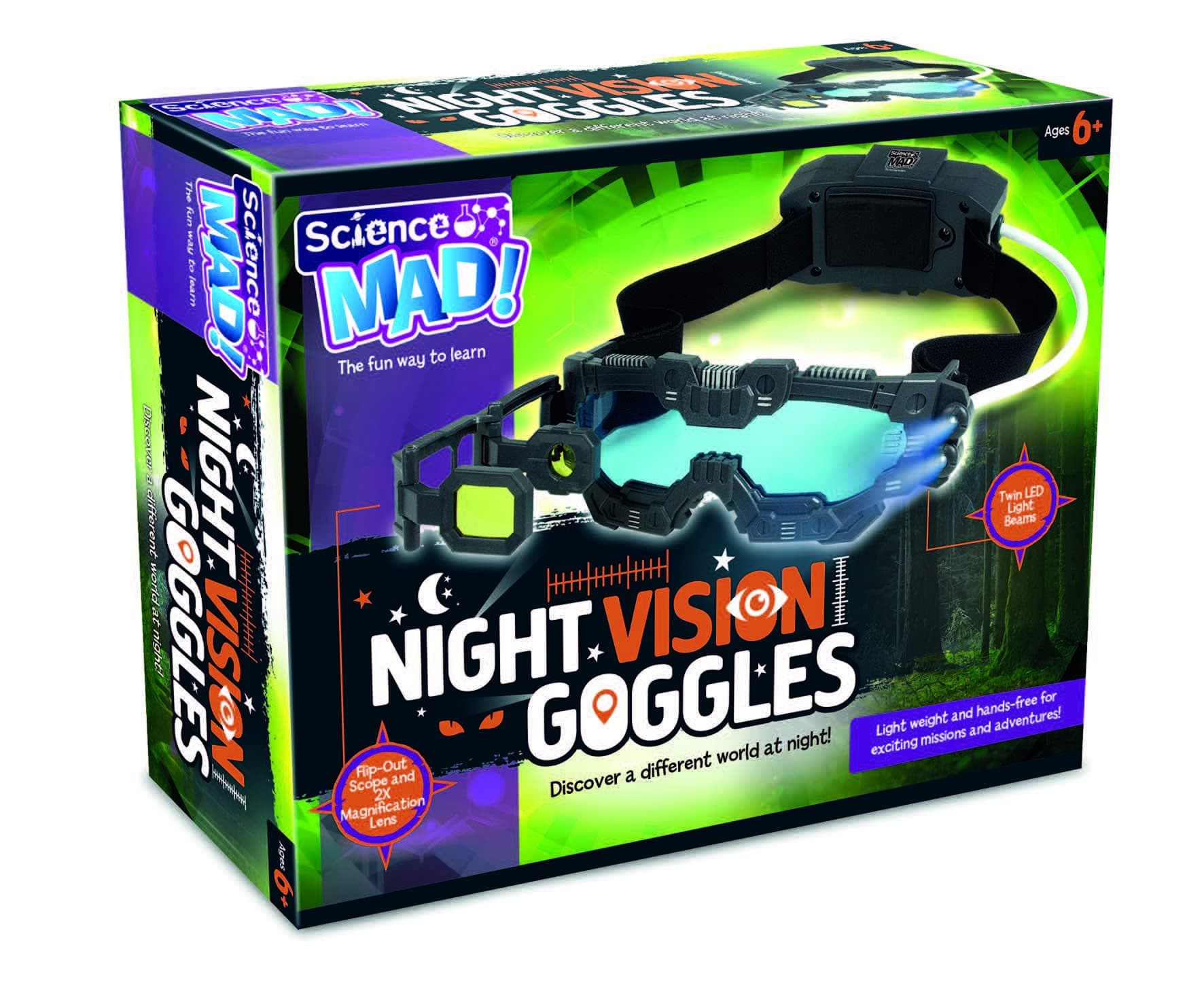 Science MAD! Night Vision Goggles For Kids - For Fun Night Missions - Lightweight, Flip Out Scope, 2x Magnification, Twin LED Beams, Blue Lenses, 6+ Years, ‎20 x 10 x 5.5 cm (SM55)