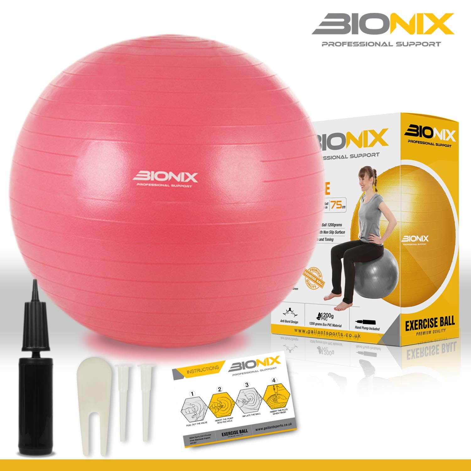 Exercise Gym Ball 75cm Anti Burst & Slip With Pump | Stability, Large and 1.2kg Heavy Duty Swiss Ball | Fitness Yoga Pilates Balance Pregnancy Maternity Birthing Home Gym Office Desk Sitting - Pink