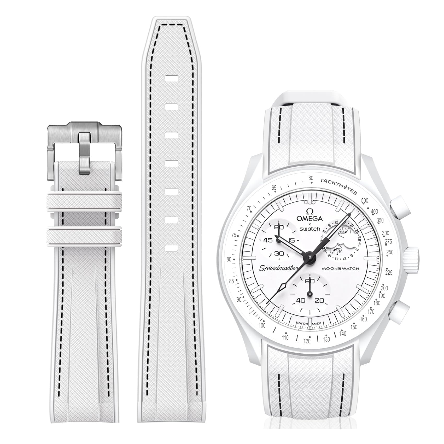 Bands for Moonswatch Watch,Curved SIlicone Strap Compatible with Omega X Swatch 20mm Watch,Swatch Omega Moonswatch Speedmaster Replacement No Gap Strap Men Women