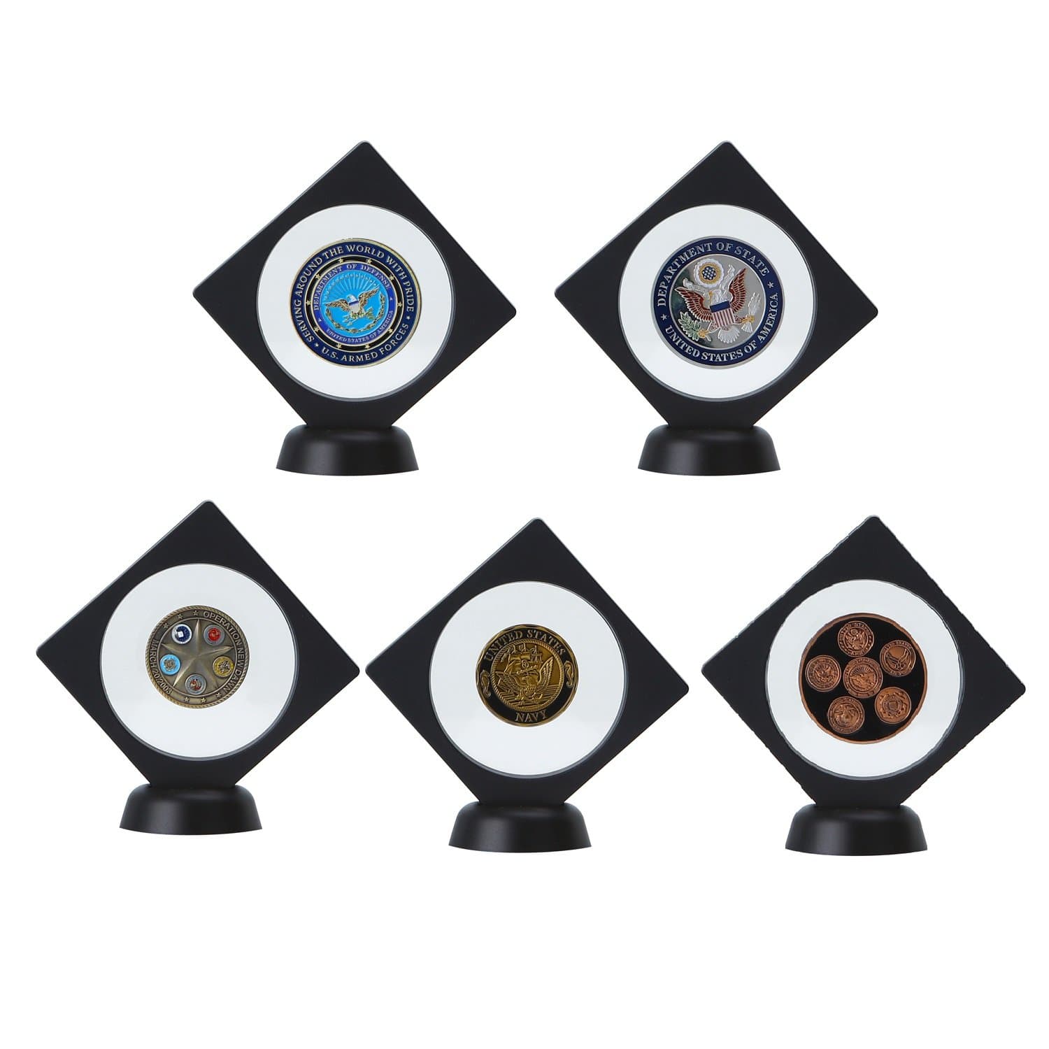 Allsum 5-Pack Challenge Coin Holder Stand, Display Case for Medal Medallion Chips, Double Sided Floating Show Box (3.5 X 3.5)