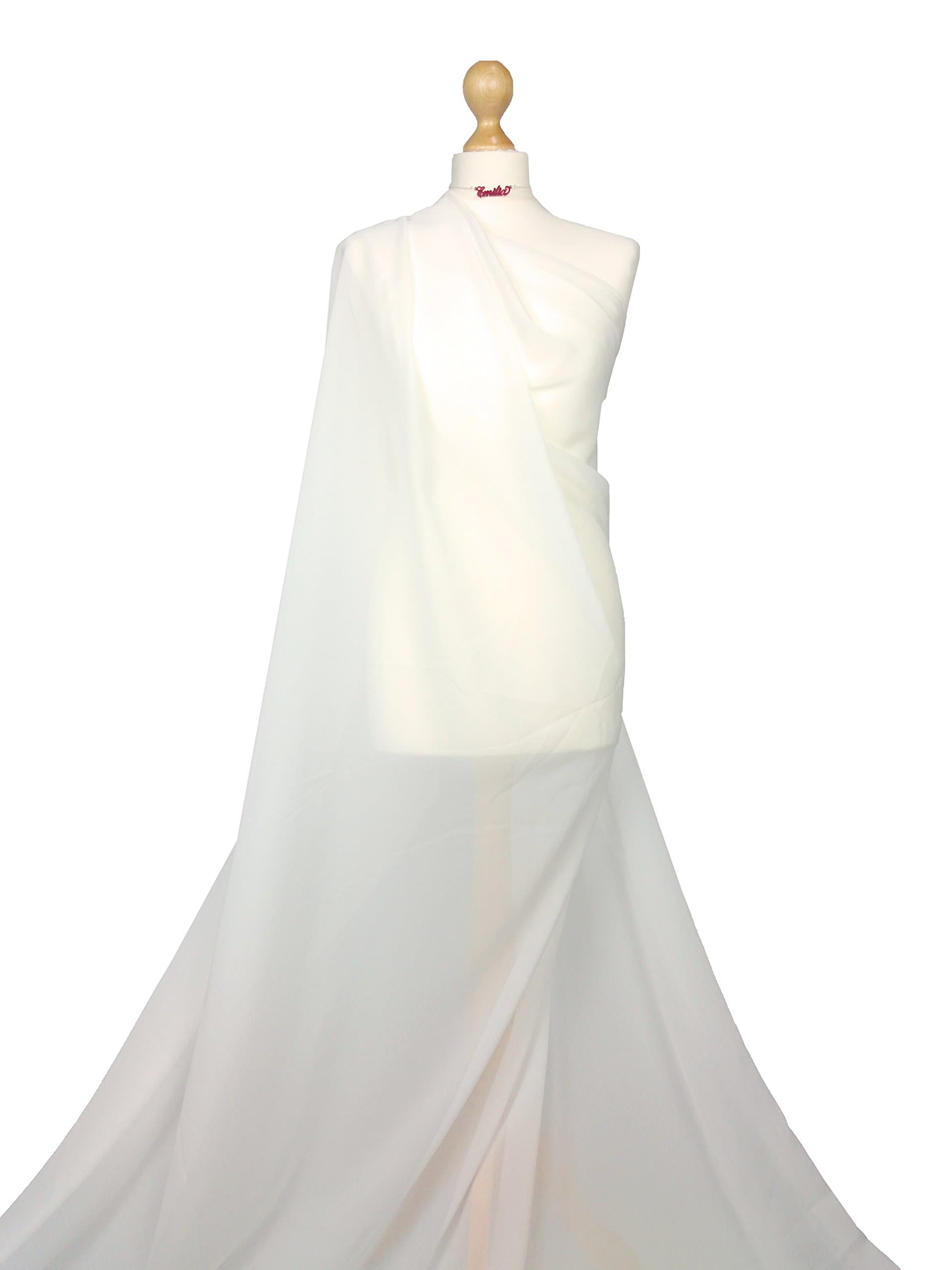 Premium Quality Chiffon Soft Polyester Sheer Fabric Dress Bridal Material CH01 (Ivory, 1 Meter) by FABRIQUES
