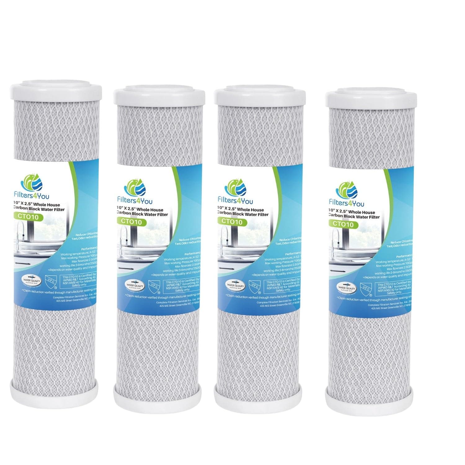 CFS – 10“ x 2.5” Carbon Block Water Filter Cartridge Compatible with Flow-Pur 8, WCBCS-975-RV Models – Removes Bad Taste and Odor – Whole House Replacement Filter Cartridge – 4 Pack