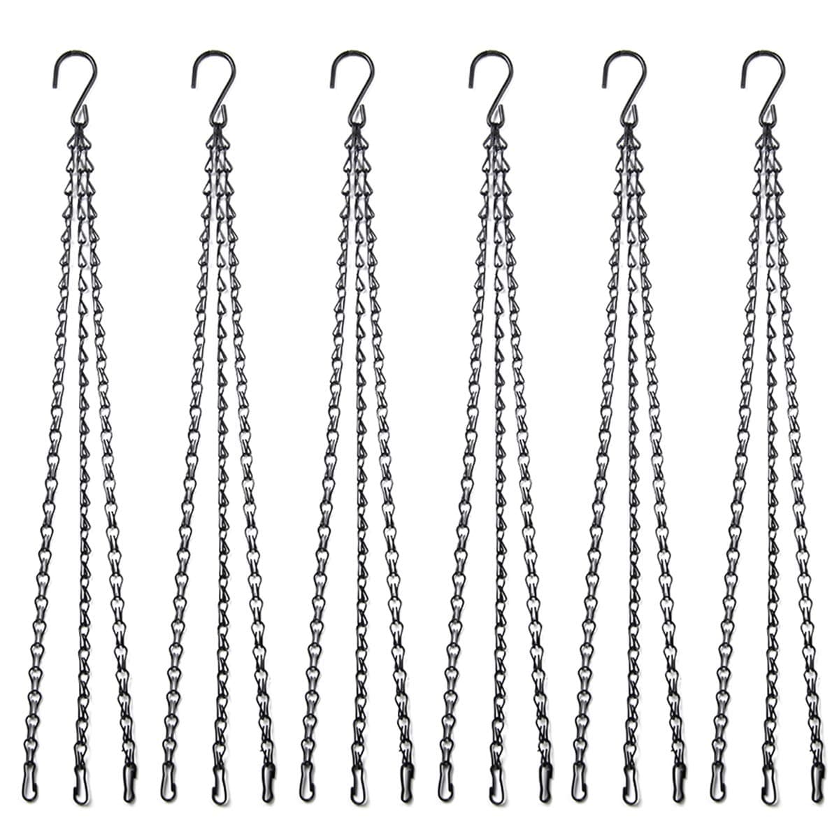 Elaiko Flower Pot Chain 24 Inch Hanging Flower Basket Galvanized Replacement Chain 3 Point Garden Plant Hanger (6pcs(Black))