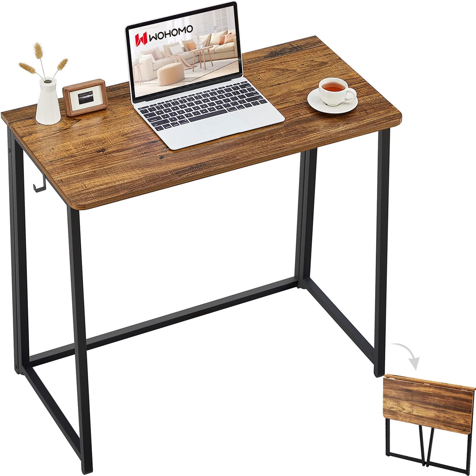 Folding Desk for Small Spaces, 31.5 Inch Foldable Computer Desks, Small Desk for Home Office, Study, Bedroom, Space Saving Writing Work Computer Table, Easy to Fold, Rustic Walnut