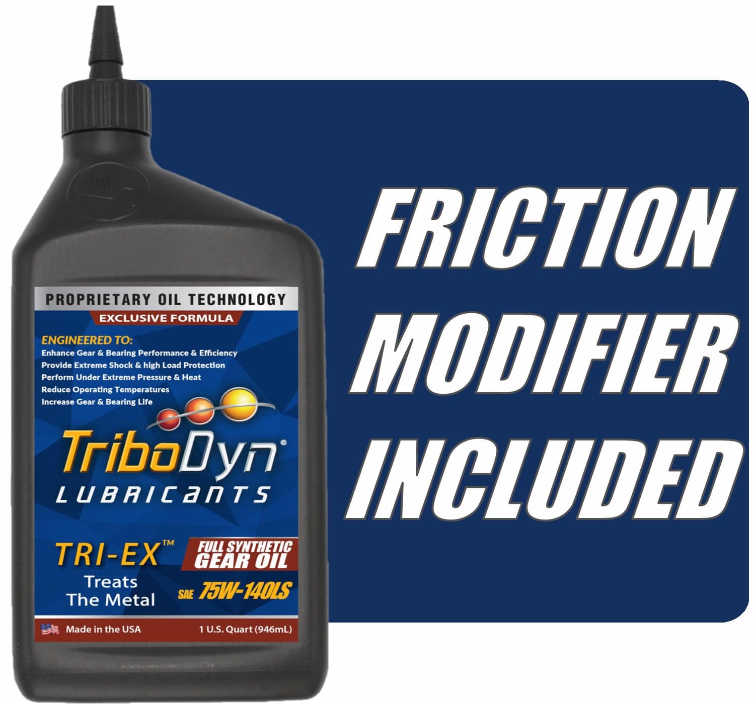TRI-EX 75W-140 Full Synthetic Gear Oil with Built-in Friction Modifier for Limited Slip Differentials, API GL-5 Compatible - Made in USA (1 Quart, 75W-140)