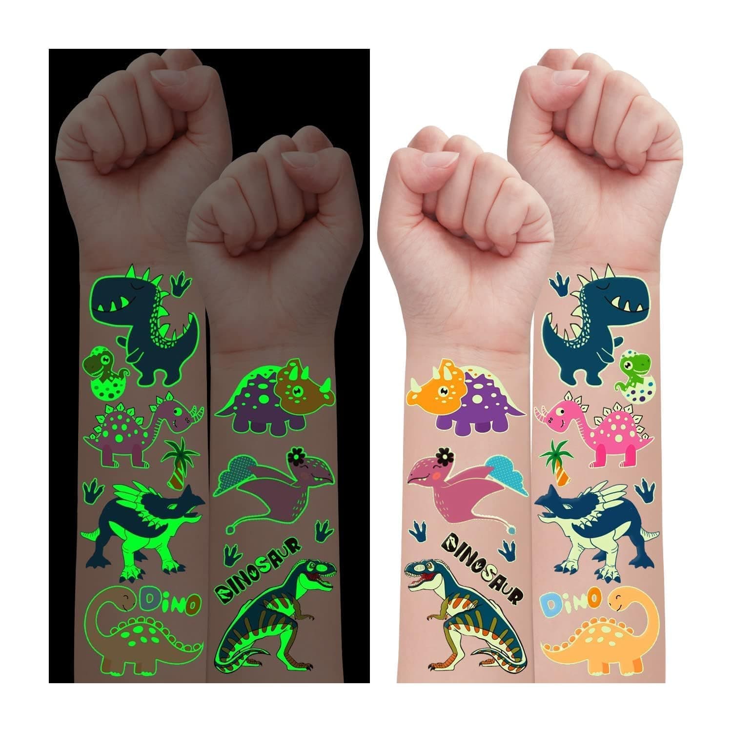 Leesgel30 Sheets Luminous Dinosaur Tattoos for Kids, Stickers, Toys for Boys, Glow Birthday Decorations Supplies, Game Sweets Party Bag Fillers