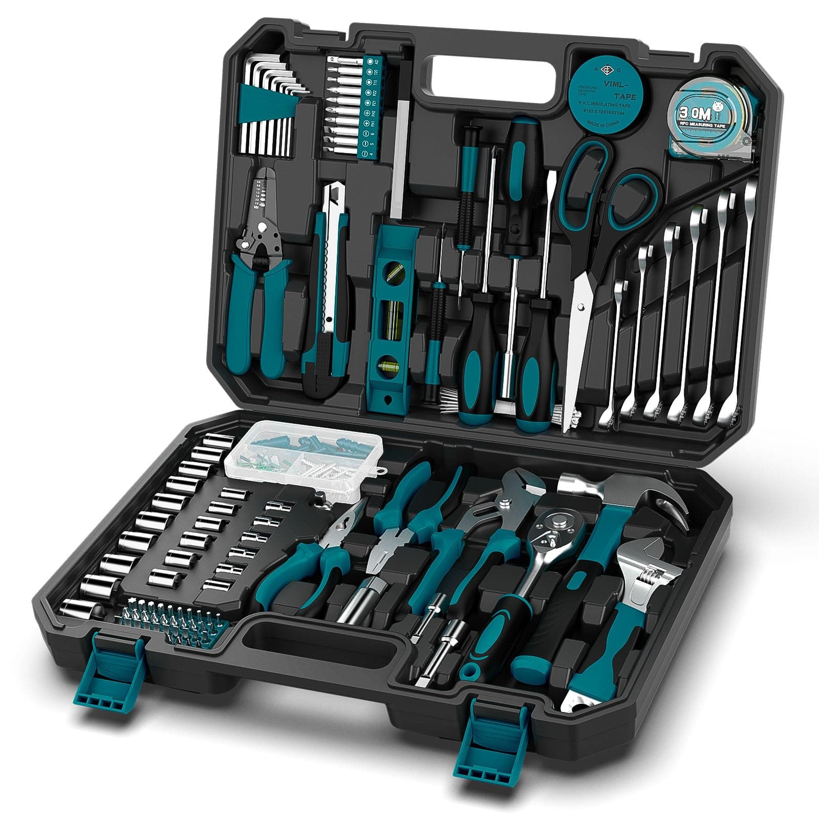 GoYwatoHome Tool Kit 287PCs -Household Tool Kit for Home Improvement - Complete Maintenance General Hand Tool Set for Men Women with Pliers Set & Ratchet Wrench & Socket & Protable Tool Box Case