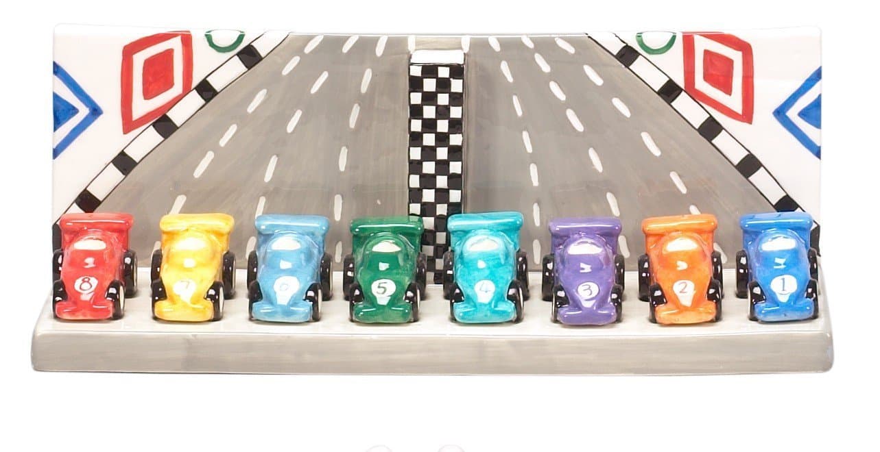 Hanukkah Menorah for Candles Race Car for Chanukah Party Ceramic