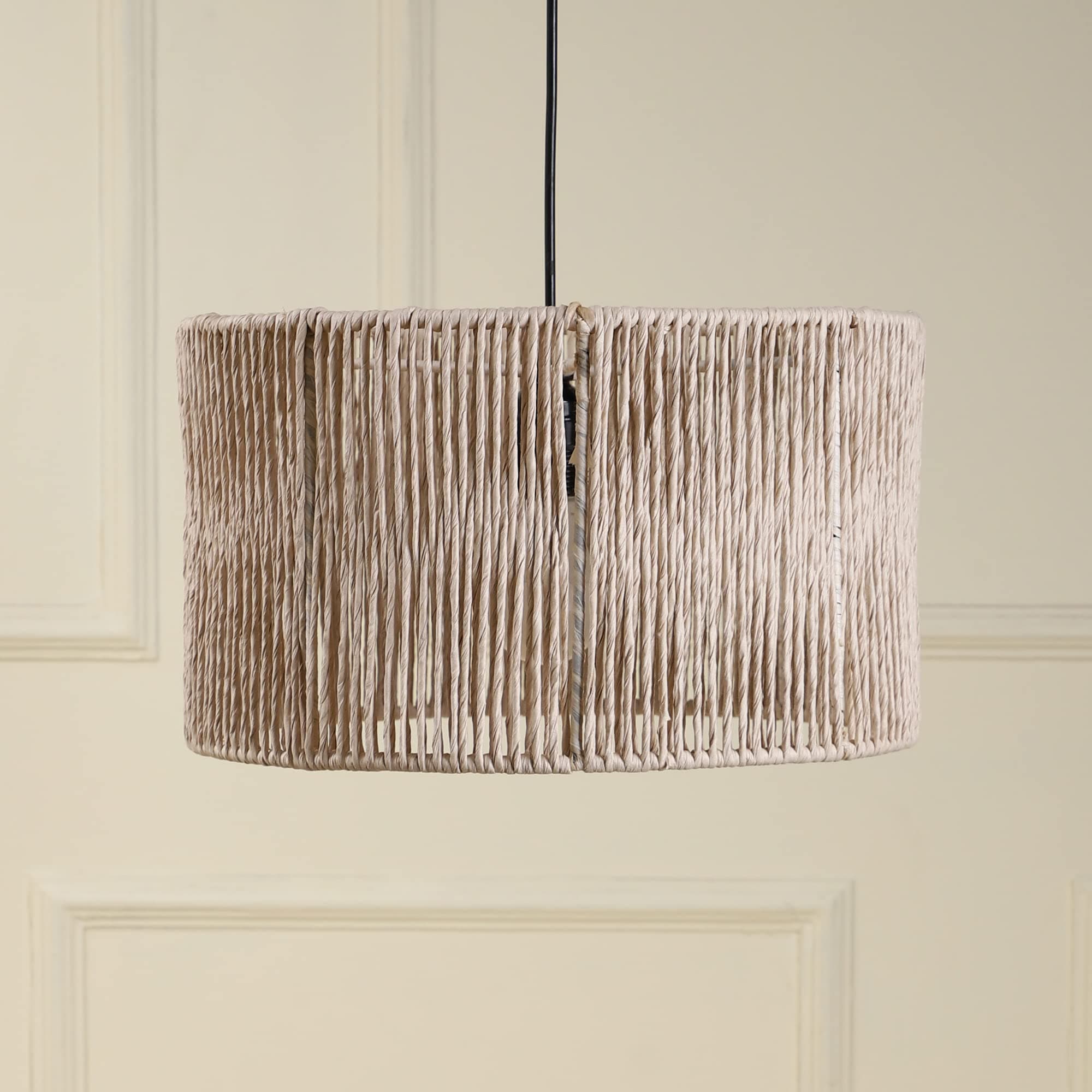 AKWAY Rattan Seagrass Paper Raffia Kauna Grass Wicker Lamp Premium Ceiling Light/Pendant Light Handwoven - 1 Piece (14" Dia x 7" H) (Beige) (Bulb not Included)