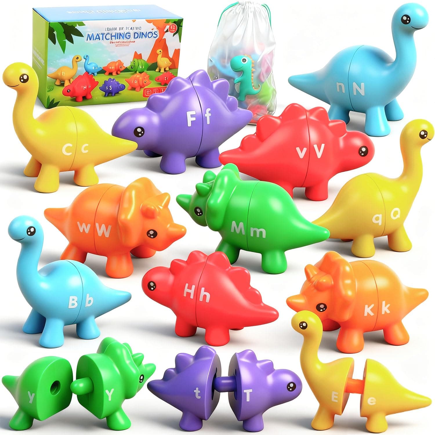 Letters Matching Game Dinosaur Toys 26 Letters Double-Sided ABC Alphabet Match Uppercase Lowercase, Montessori Learning Toy Educational Fine Motor Skill for 12 Months Toddlers Kids 1 2 3 4 5 Years Old