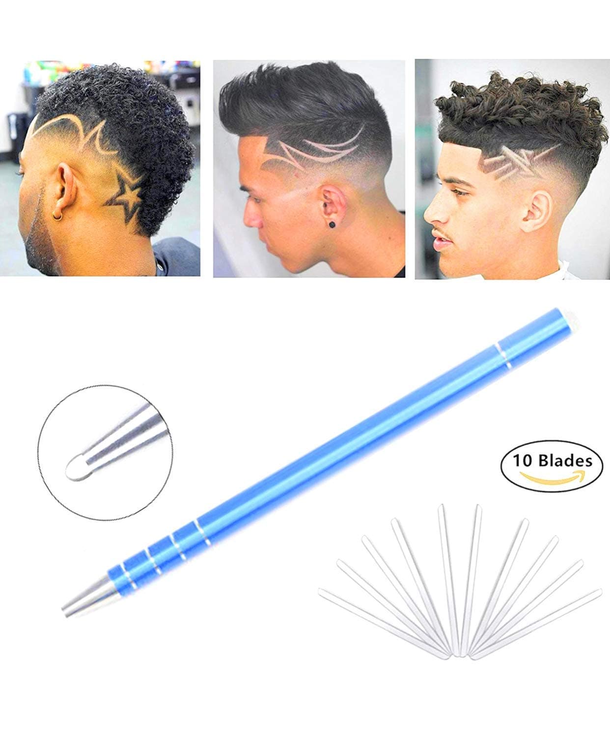 Deluxx Hair Styling Pen Kit – Professional Hair Engraving Razor Pen With 10 Sharp Stainless Steel Blades & Tweezer – Premium Beard & Eyebrow Tattoo Pen For Shaving & Cool Hair Designs