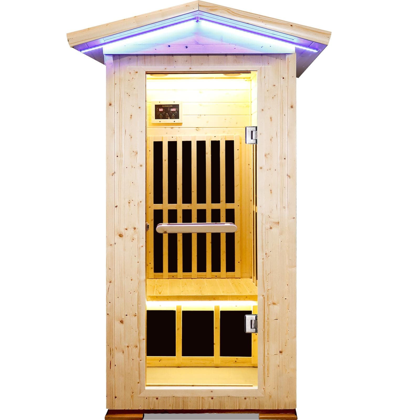 Outdoor Sauna Wooden Far Infrared Saunas Spa 1550W Low-EMF Dry Sauna Room for One Person Finland Spruce Wood
