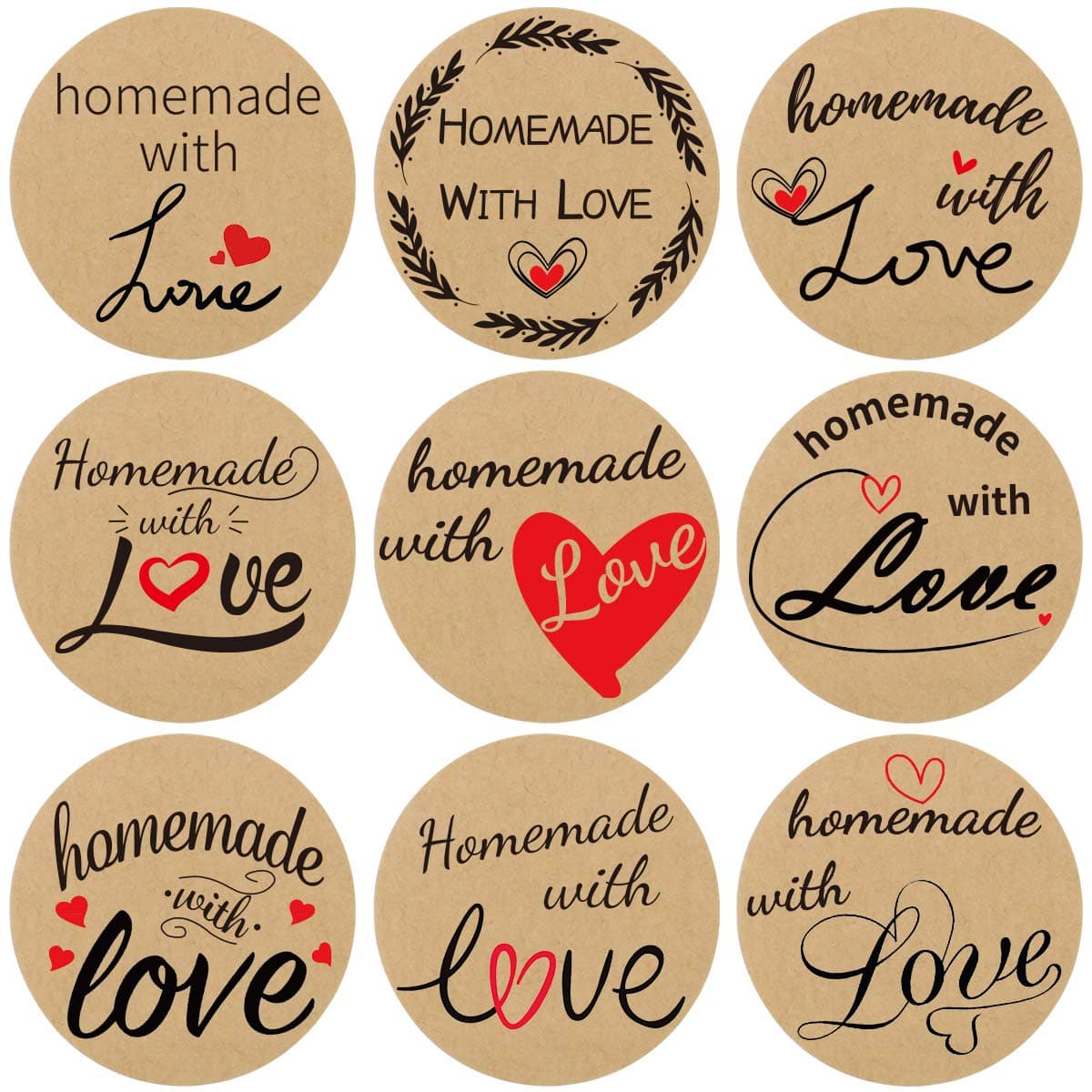 Fancy Land 500 Pcs Homemade with Love Stickers Perforated Roll Business Sticker Labels Home Kitchen Stickers for Homemade Bread 1.5 Inch 9 Designs