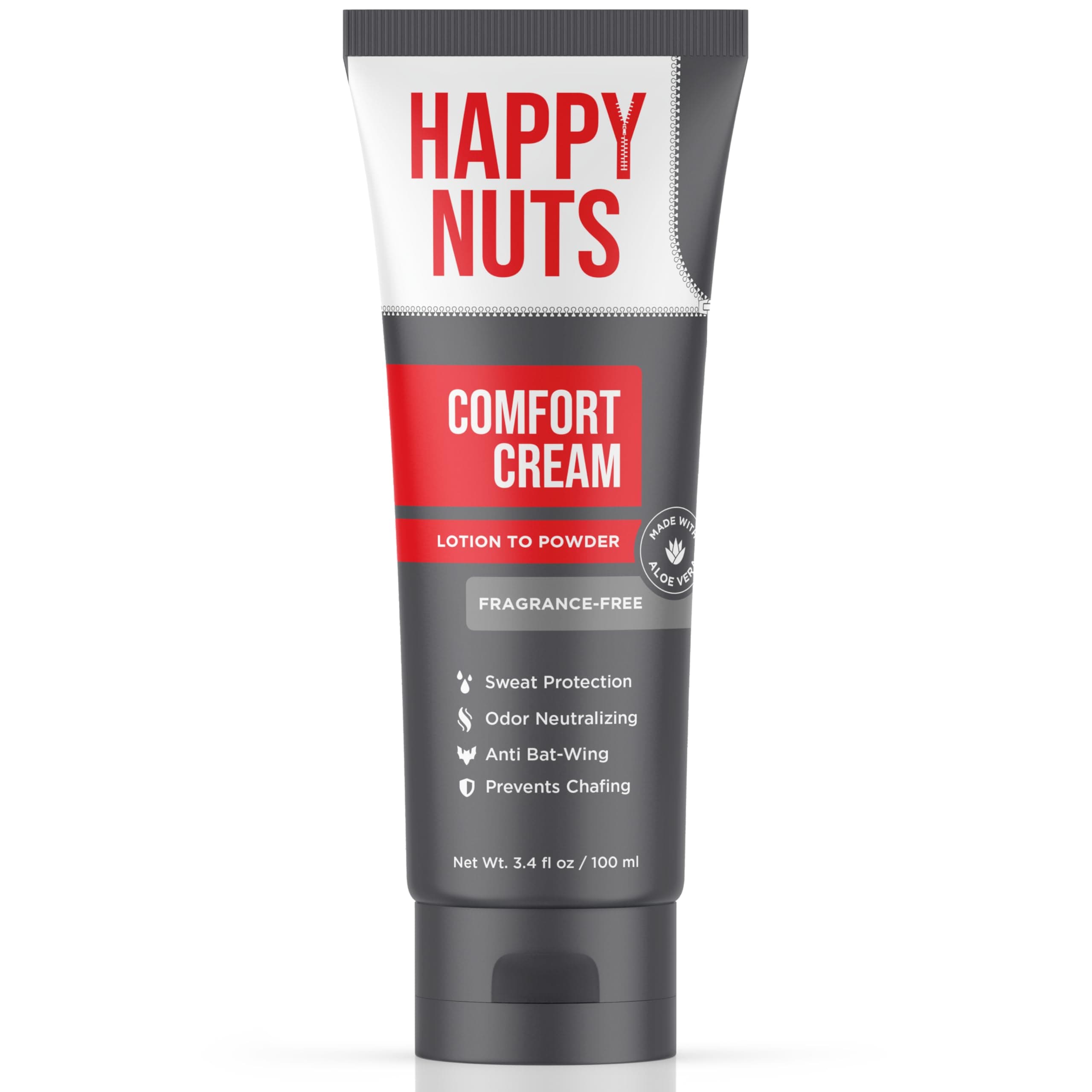 HAPPY NUTS Comfort Cream Deodorant For Men: Anti-Chafing Sweat Defense, Odor Control, Aluminum-Free Mens Deodorant & Hygiene Products for Men's Private Parts 3.4 Fl Oz (1 Pack), Fragrance-Free