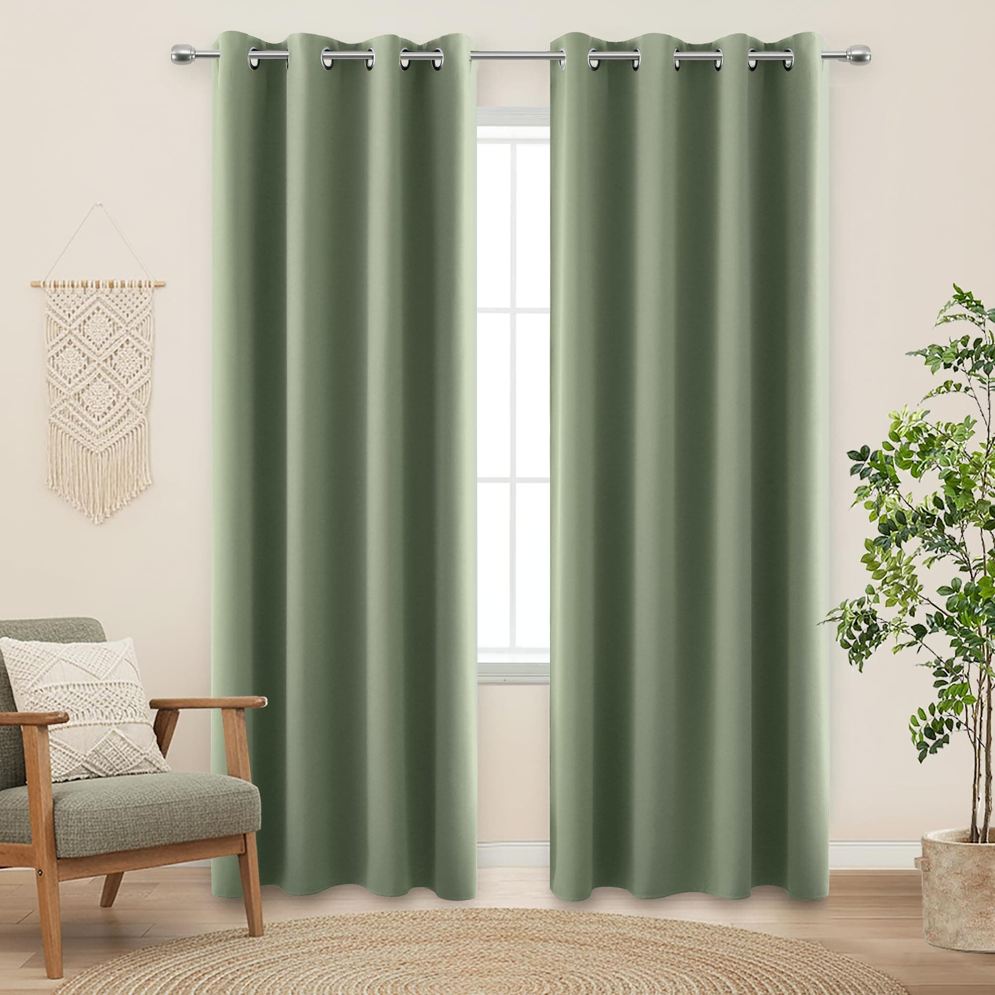 KOUFALL Sage Green Blackout Window Curtains for Bedroom 84 Inches Long Black Out Room Darkening Grommet Thermal Insulated Boho Cottagecore Cottage Core Curtain Drapes 84 Inch Length 2 Panels Set