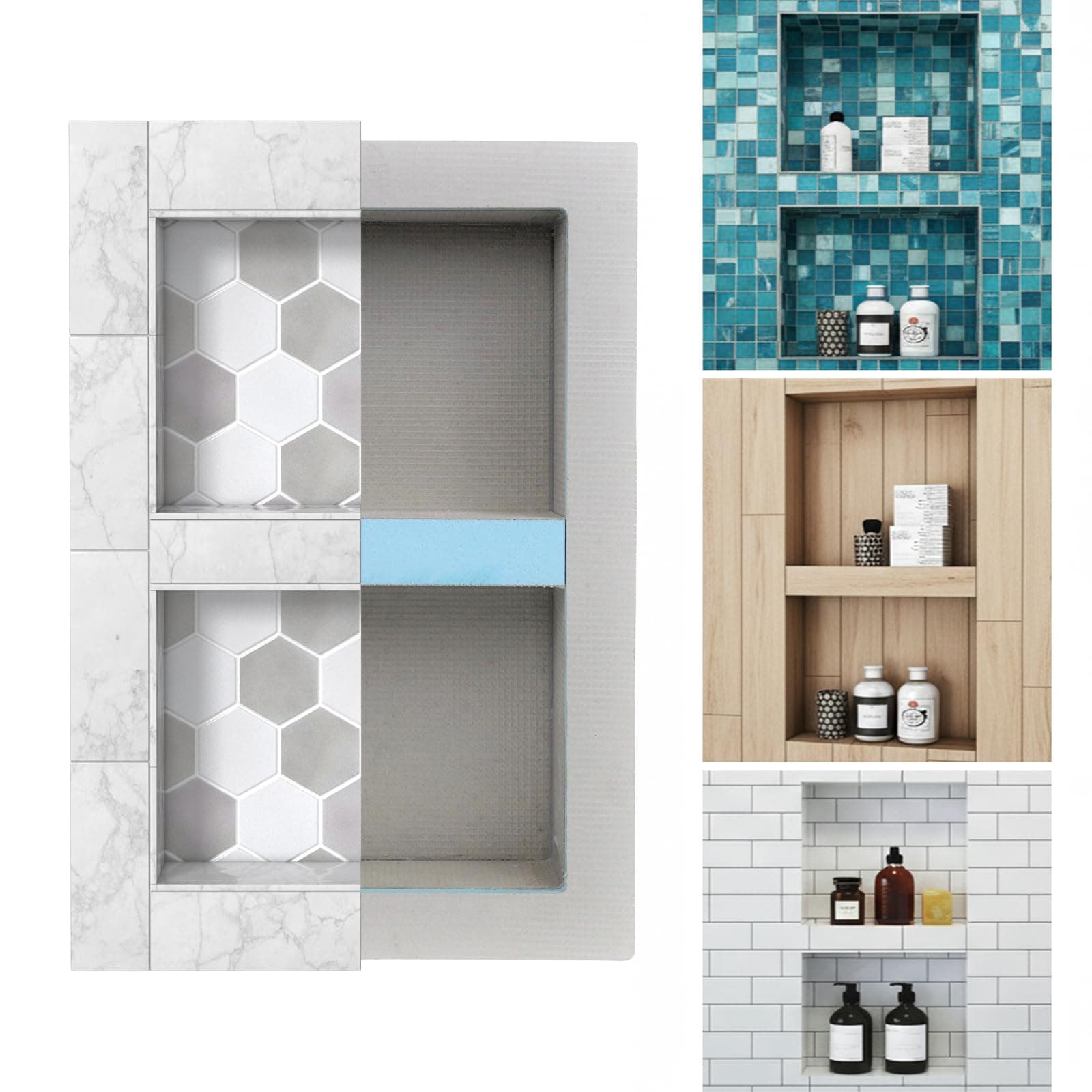 Houseables Shower Niche, Shower Niche Insert Tile Ready, Recessed Bathroom Storage, 12x20 (13x21), Shelf Insert, Built in Wall Cubby, Recessed Shampoo Caddy, Inset Shelves, Ready for Tile, Prefab Box