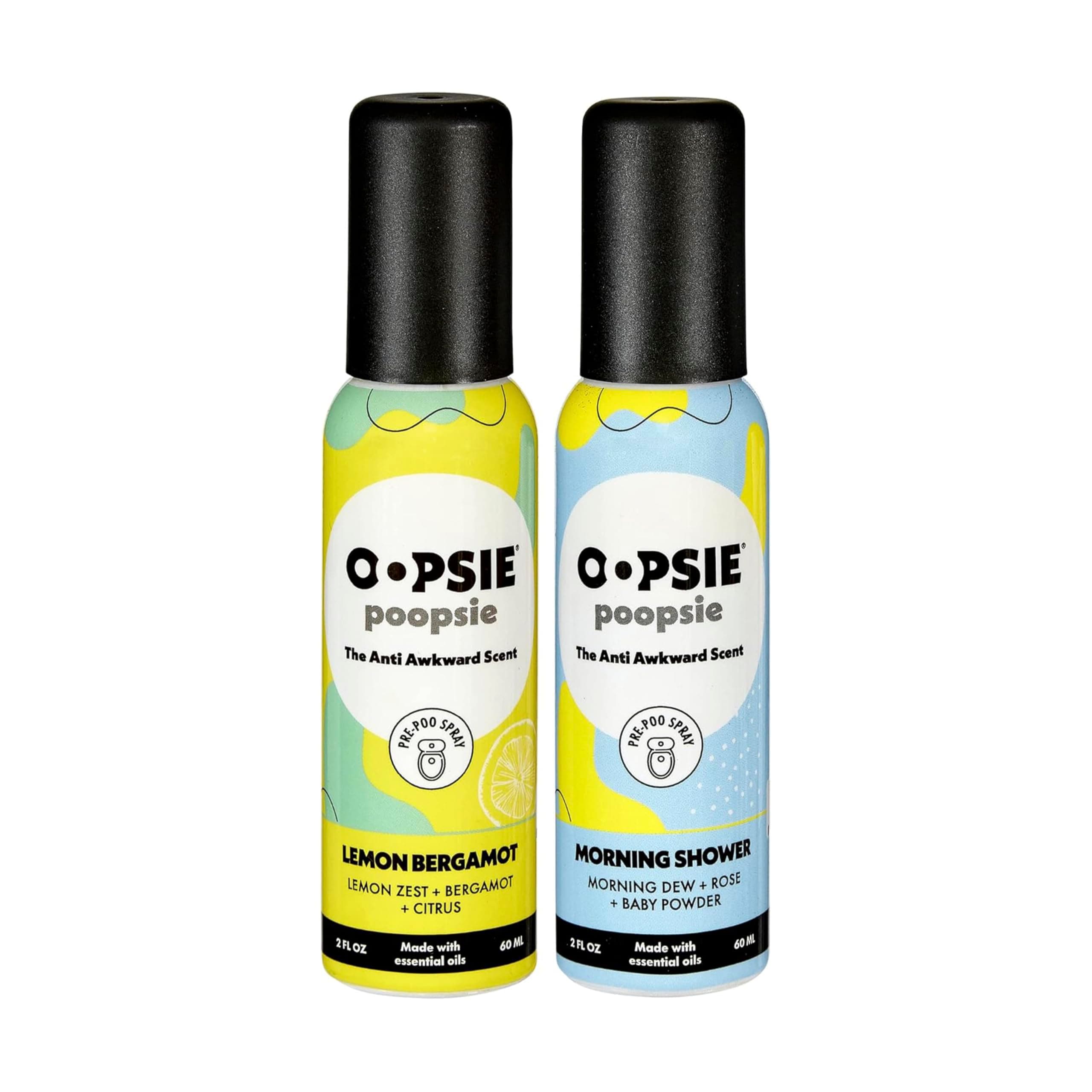 Oopsie Poopsie Pre GO toilet spray, discreet & portable original Pre-poo spray to use on the go. Assorted scents Lemon/Morning Shower Fresh Toilet Odor Eliminator 2oz bottle Gift Set 2 pack