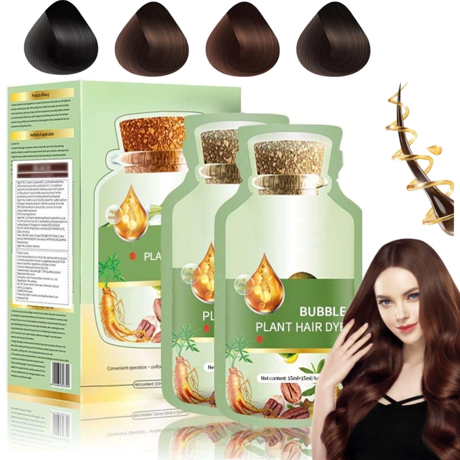 Bubble Plant Hair Dye,New Botanical Bubble Hair Dye Hair Dye Shampoo for Women Men 30ml 10Packs/Box(Natural Black)