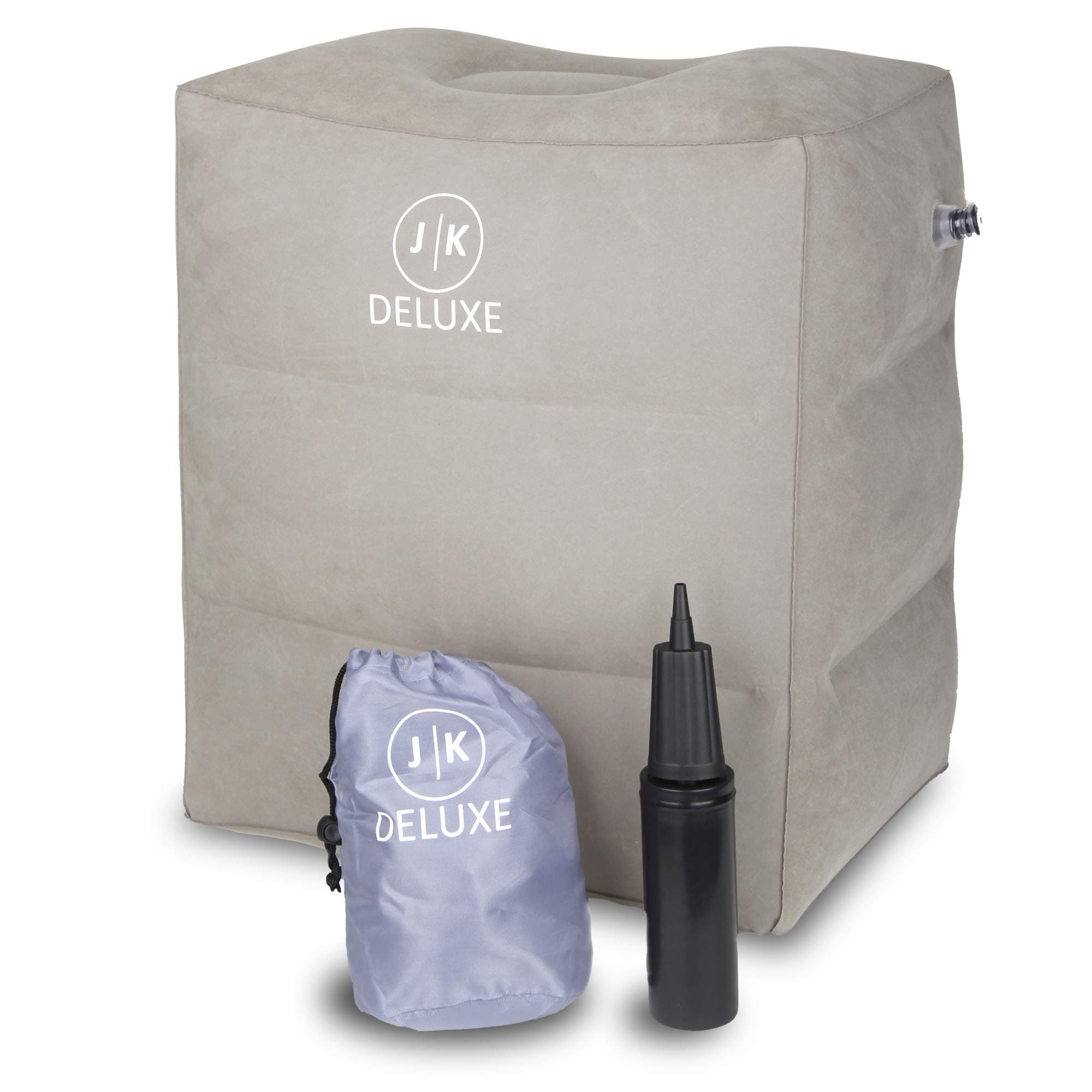 JK Deluxe Inflatable Foot Rest– Traveling Pillow For Feet & Legs For Car, Airplanes & More– Kids Travel Pillow– Foot Elevation Pillow For Desk, Office, Home with Ebook, Carry Bag, Dust Cover & Pump