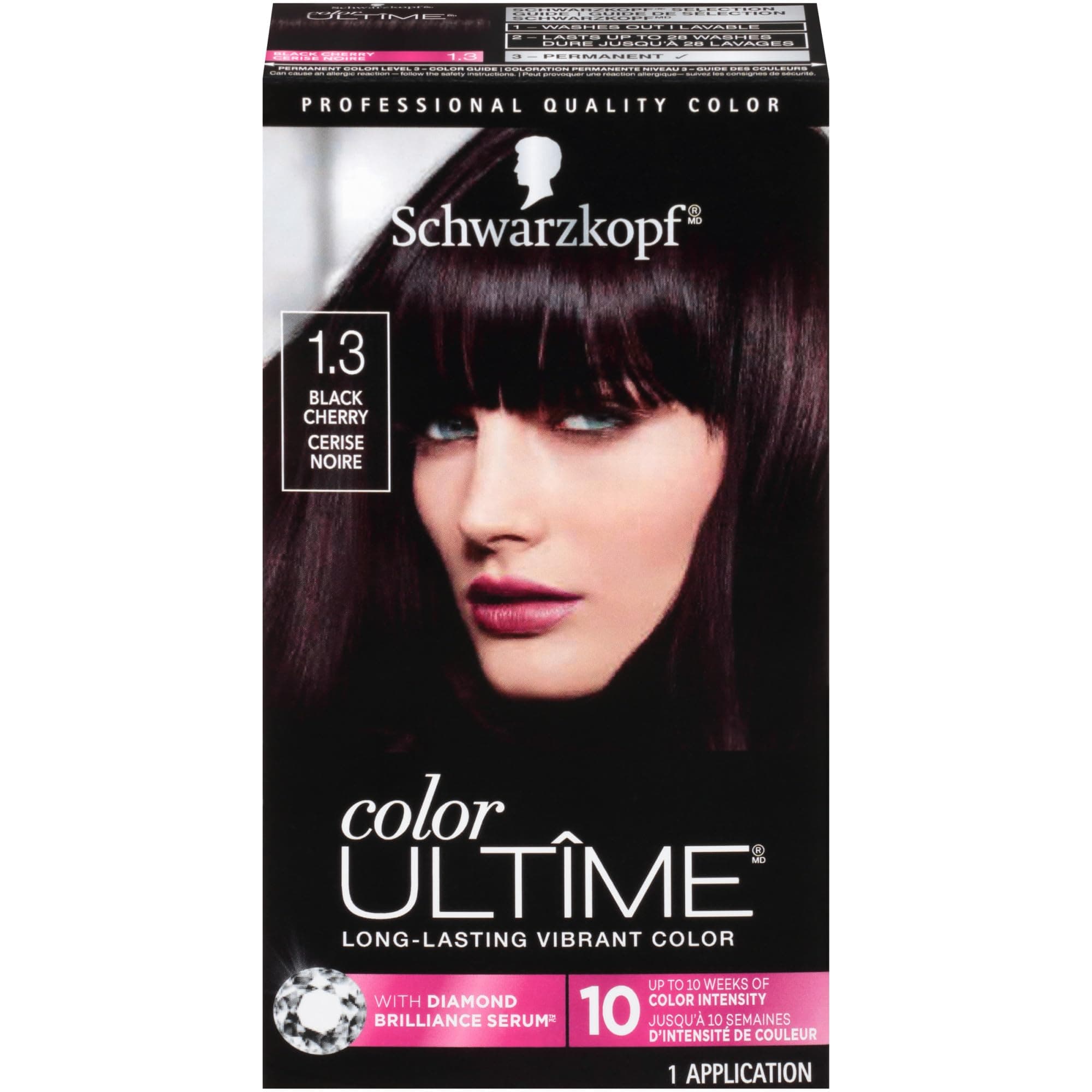Schwarzkopf Color Ultime Hair Color, 1.3 Black Cherry, 1 Application - Permanent Black Hair Dye for Vivid Color Intensity and Fade-Resistant Shine up to 10 Weeks