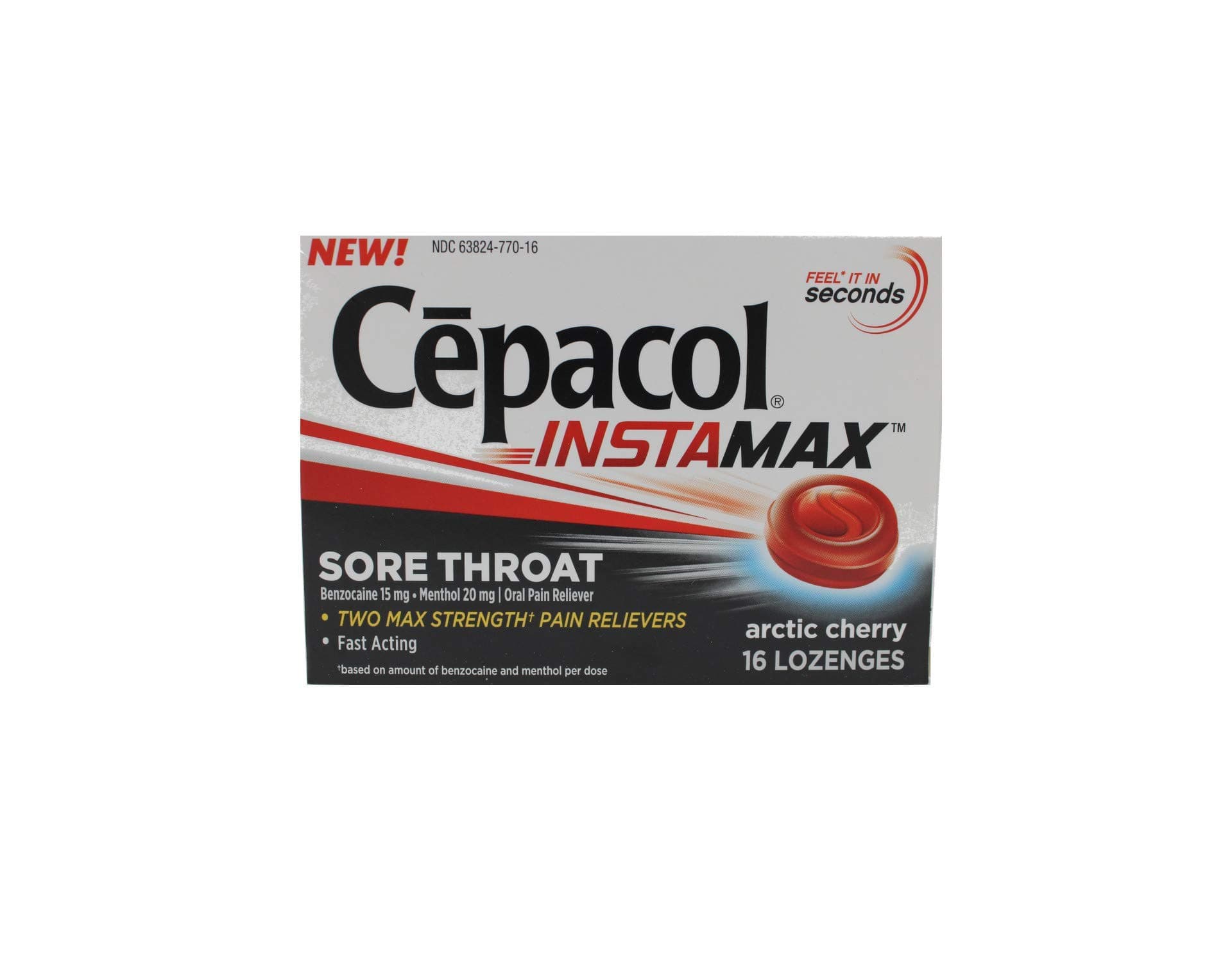 Cepacol InstaMax Sore Throat, Arctic Cherry, 16 Lozenges Each (Pack of 8)