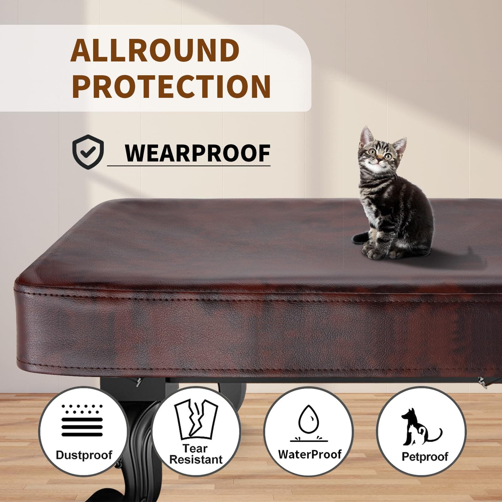 Kohree 7FT Heavy Duty Leatherette Billiard Pool Table Cover, Waterproof & UV Protection(Brown), 7 Foot Pool Table Fitted