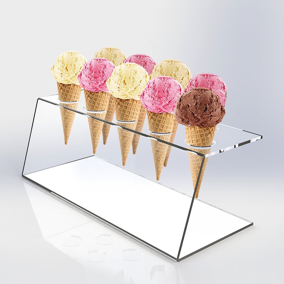 9 Cone Acrylic Ice Cream Cone/Chip Cone Holder Counter Top Display Stand Perspex Rack