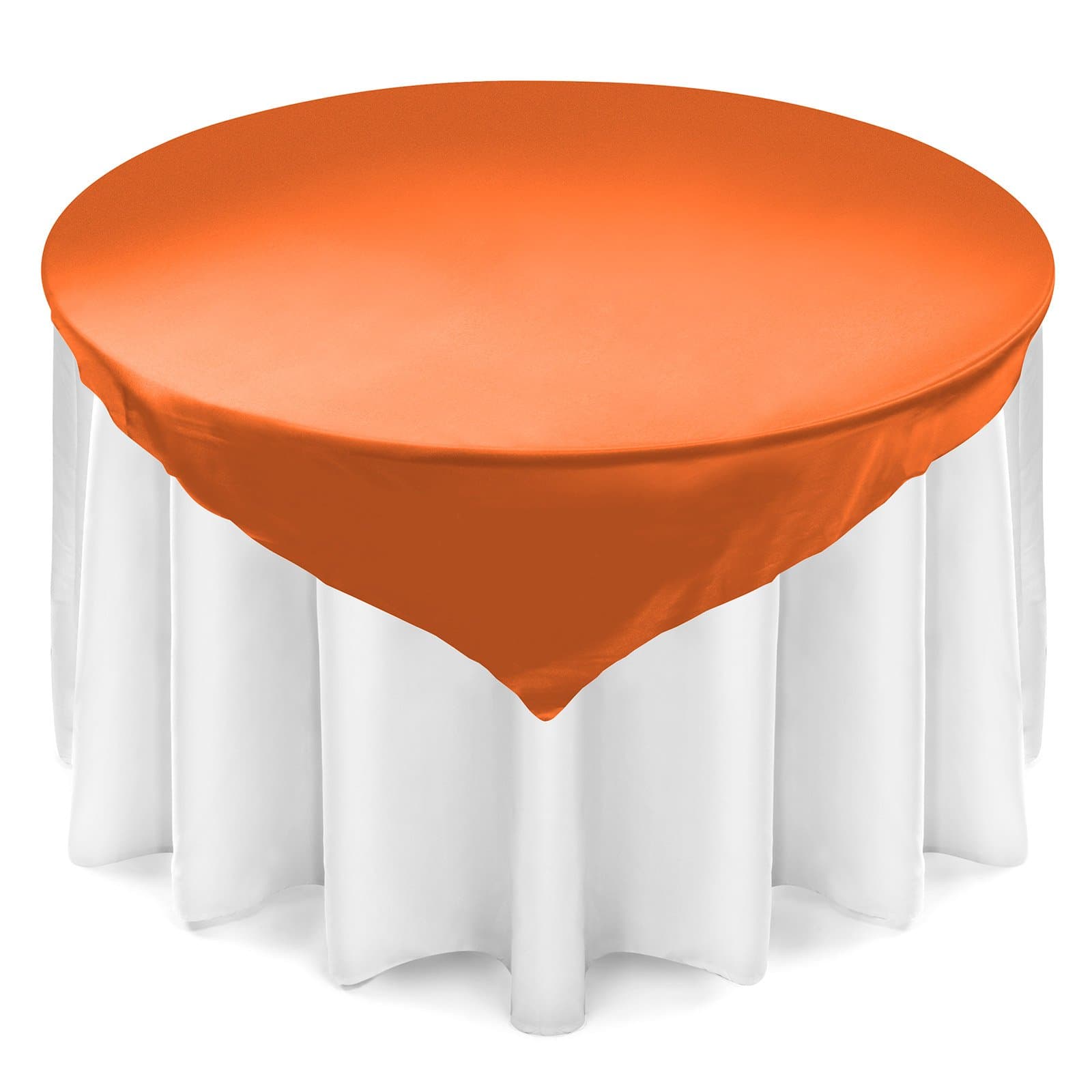 Lann's Linens Satin Wedding Table Overlay - Tablecloth Topper (72" Square - Orange)