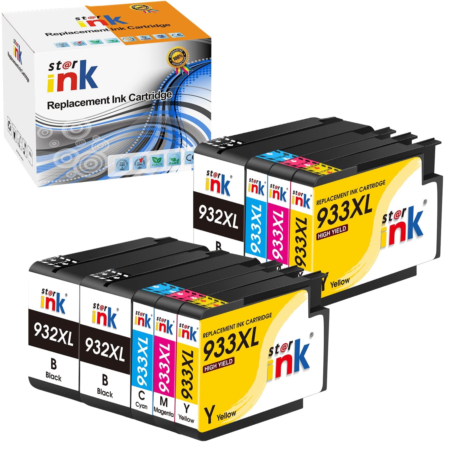 Starink 932XL 933XL Ink Cartridges Replacements for HP 932 933 Work for HP OfficeJet 6600 6700 7610 7612 7510 6100 7110 Printer(3BK+2C+2M+2Y) 9-Packs