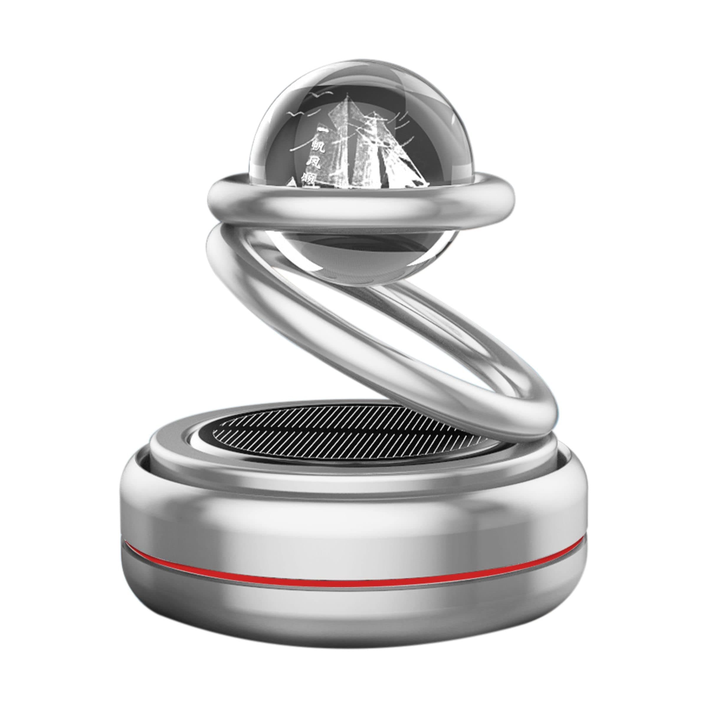 Sorax 3D Crystal Solar Power Rotating Design CNC Alloy Body Car Interior Decoration Air Freshener Perfume, with Organic Fragrance (SILVER)