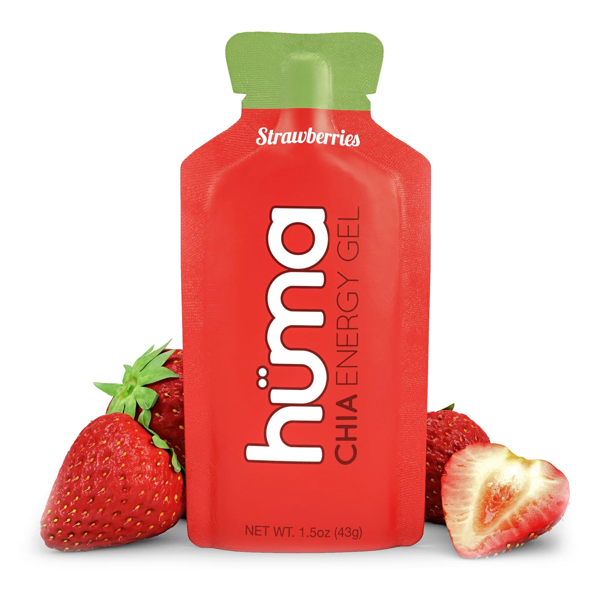 Huma Chia Energy Gel, Strawberries, 24 Gels - Stomach Friendly, Real Food Energy Gels for Endurance Exercise