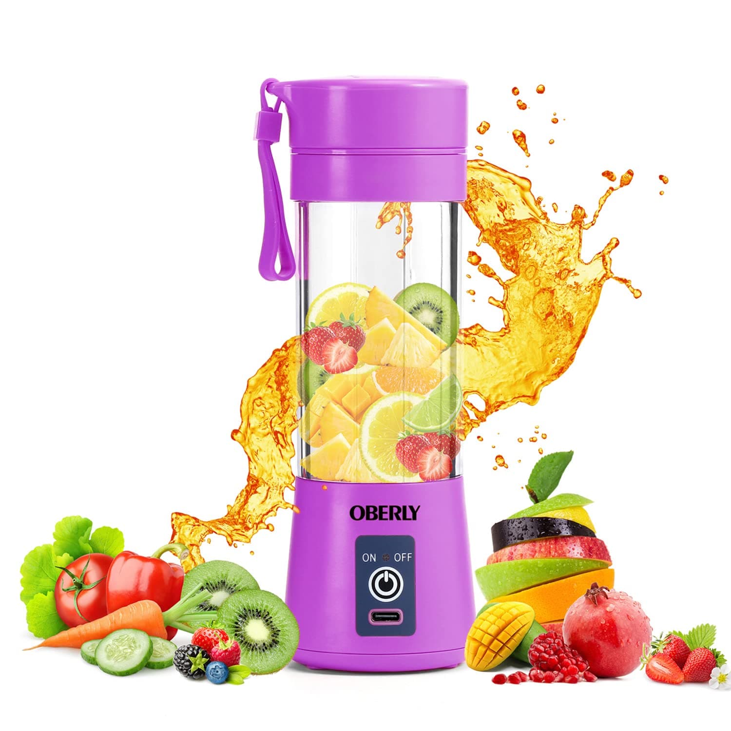 Portable Blender for Shakes and Smoothies, OBERLY 16oz Cordless Personal Travel Small Blender for Protein with USB Rechargeable Battery, Stainless Steel Blades, Mini Travel Bottle, On the Go