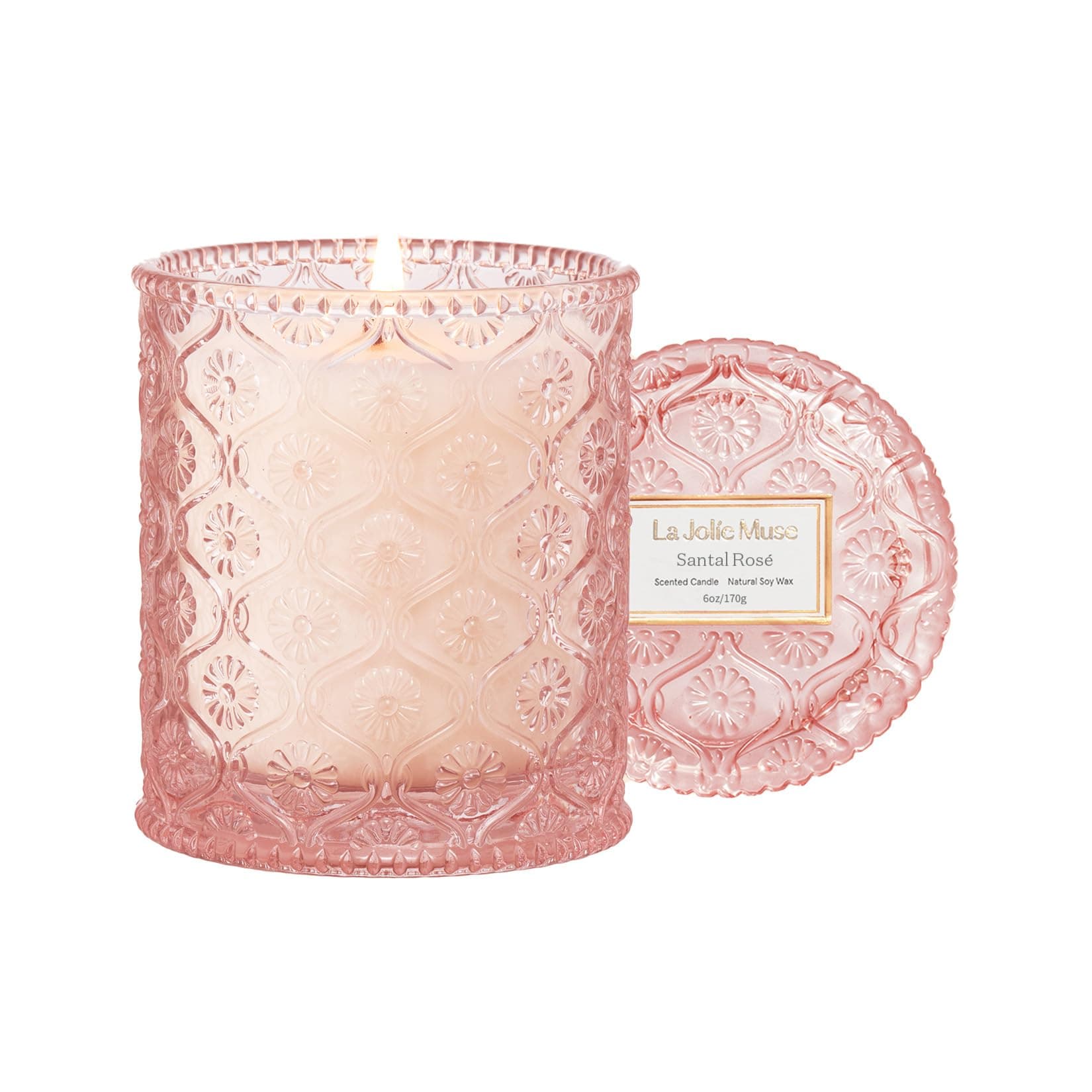 LA Jolie Muse Santal Rosé Scented Candle, Candles Gifts for Women, Rose Candle for Women, 6 oz 40 Hour Burn Time, Candles for Home Scented