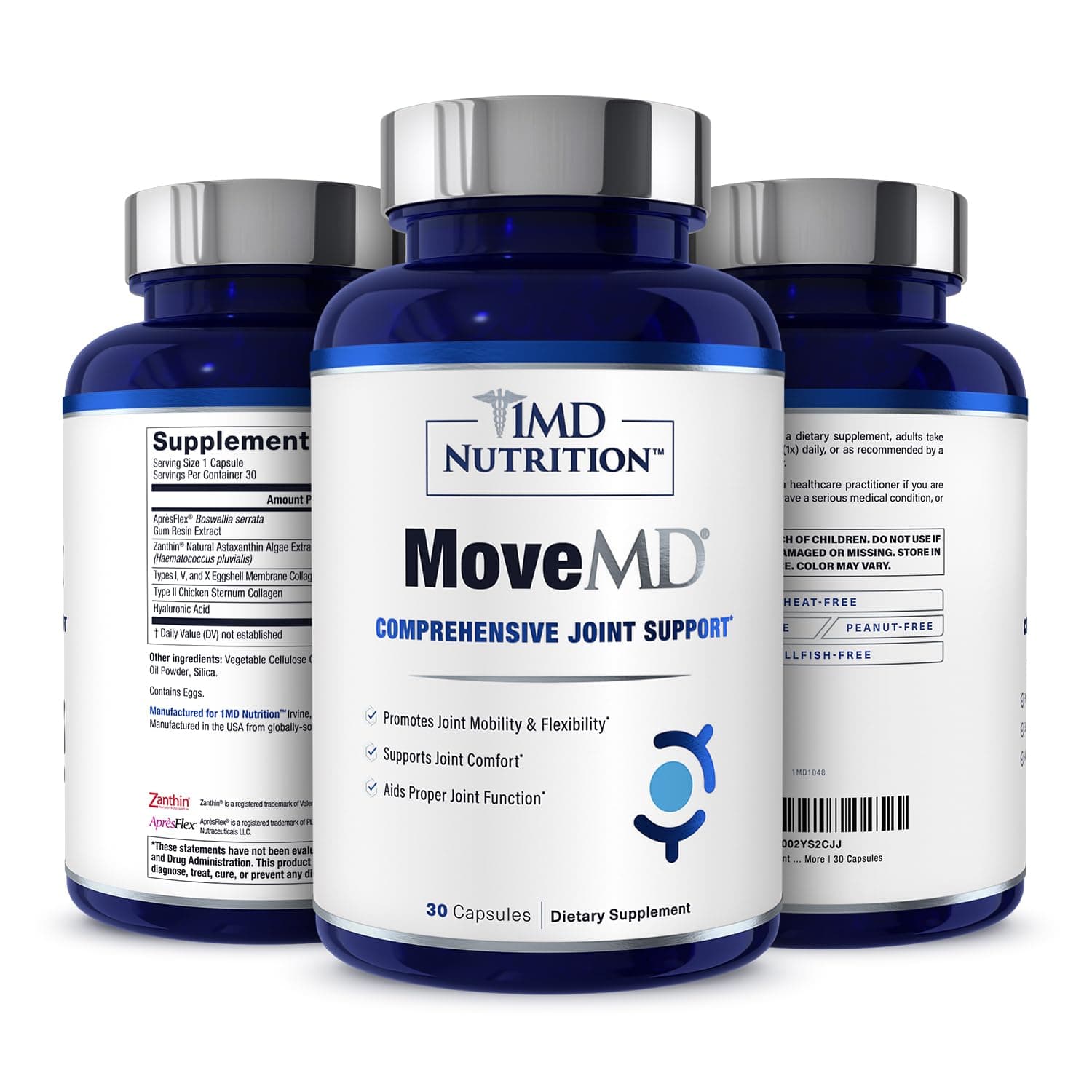 1MD Nutrition MoveMD - Joint Health Supplement - Doctor Formulated | with Collagen, Astaxanthin, and More | 30 Capsules