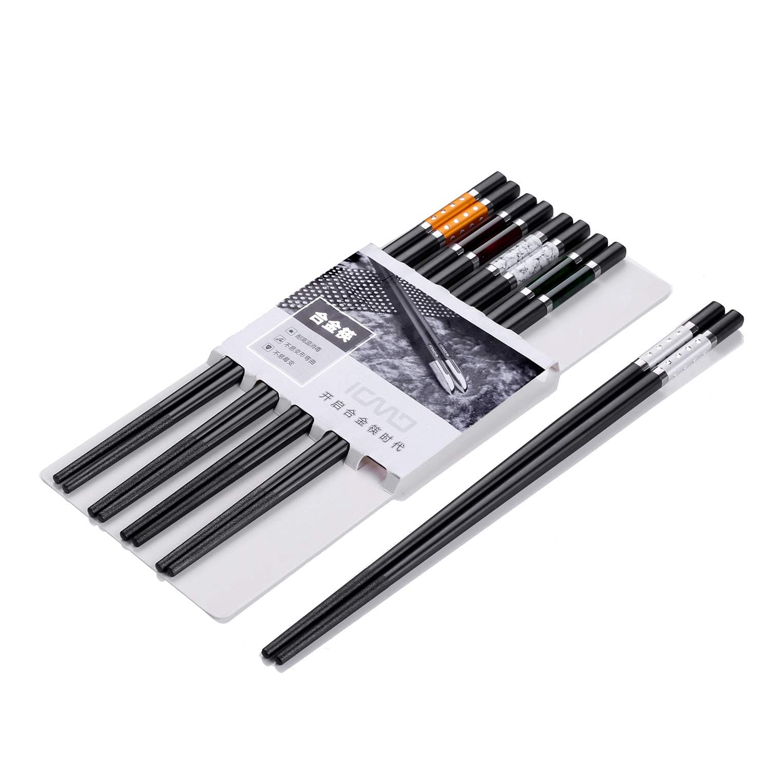 5 Pairs Chopsticks (10 pieces) Japanese Alloy Chopsticks made of environmentally friendly Alloy chopsticks in precious Gift Box (Alloy)