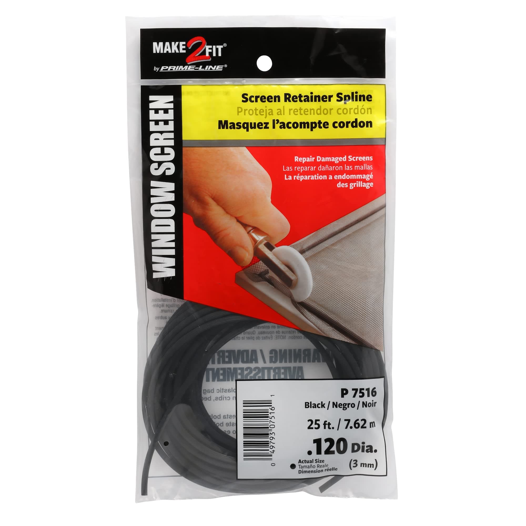 Prime-Line P 7516 0.120 In. x 25 foot, Black Spline (1 Roll)