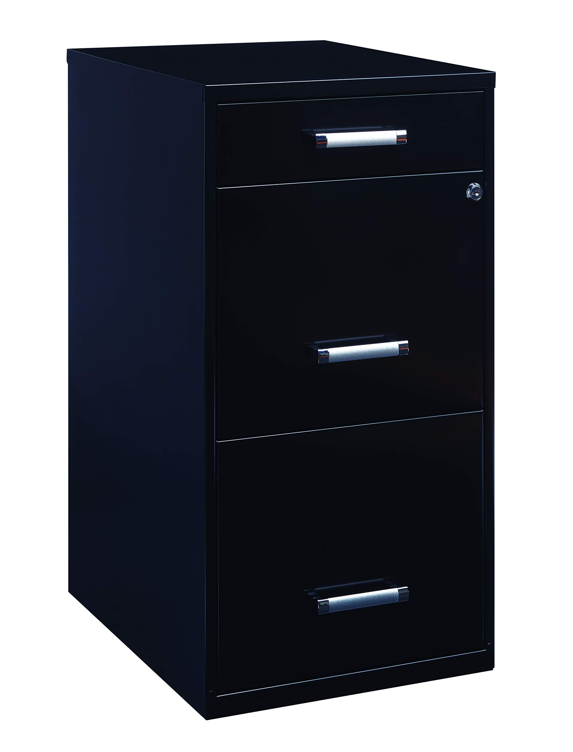 Space Solutions3 Drawer Fully Assembled Steel File Cabinet, Home & Small Office Use, Fits Under Most Desks, Letter-Size, Small Supply Drawer, Locking, Black