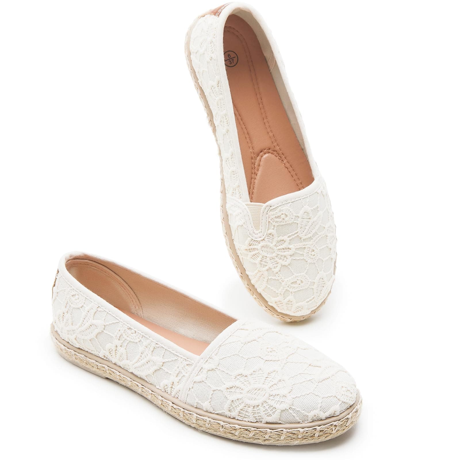 Women's Flats with Flower Embroideried,White Lace Ballet Flats,Comfortable Dress Flats