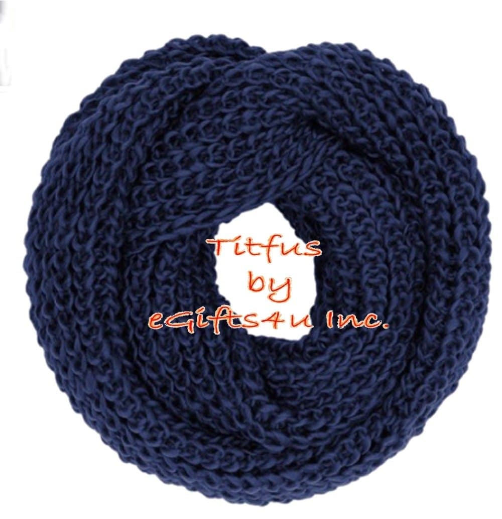 TitFus Chunky Knit Infinity Scarf Unisex Super Soft Acrylic/Wool (Dark Blue)