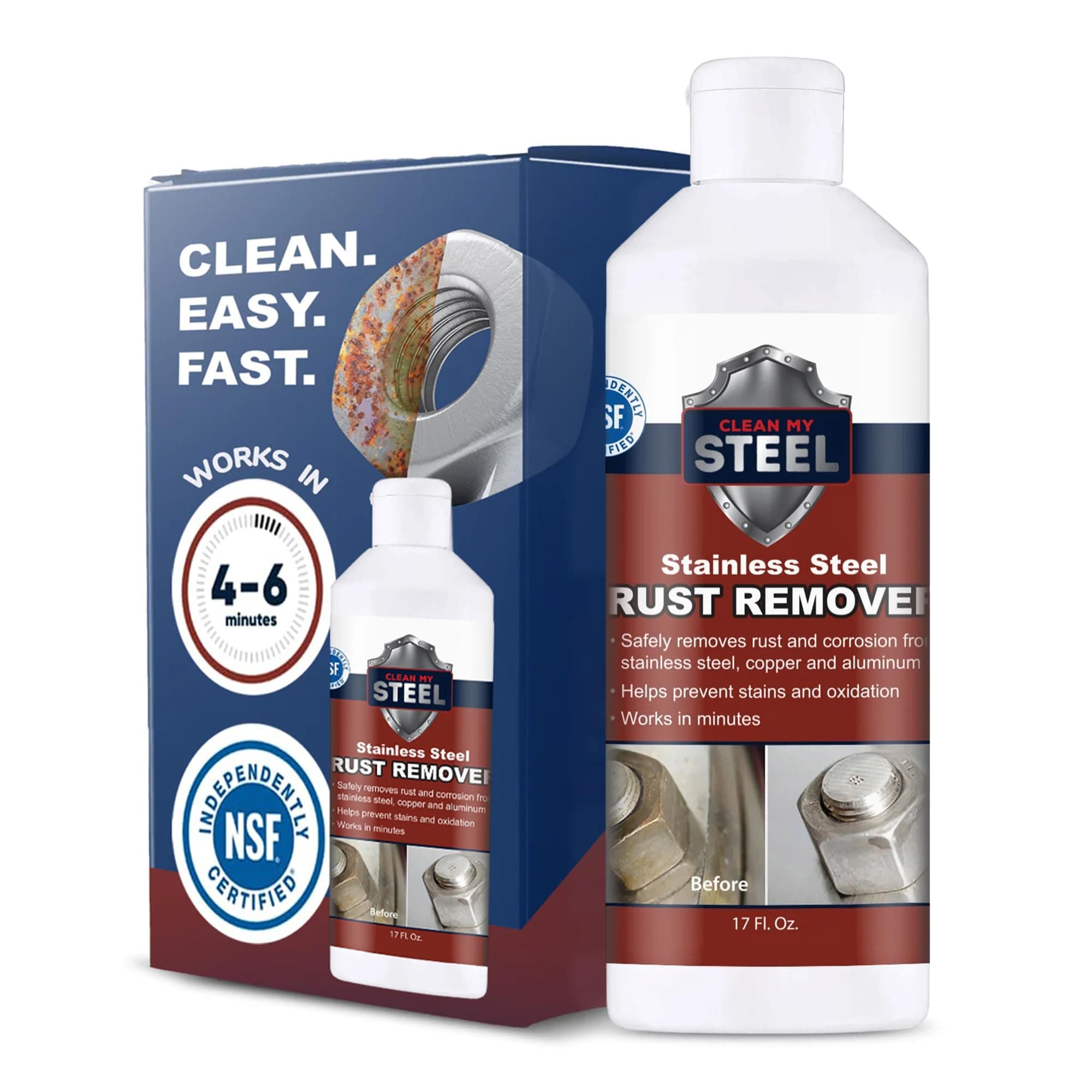 Stainless Steel Rust Stain Remover & Cleaner, NSF Approved Safe for Food Areas. Non-Toxic Stainless Steel Cleaner for Appliances is Perfect for Commercial Use, Your Fridge, Best Knife, Pan (17 oz)