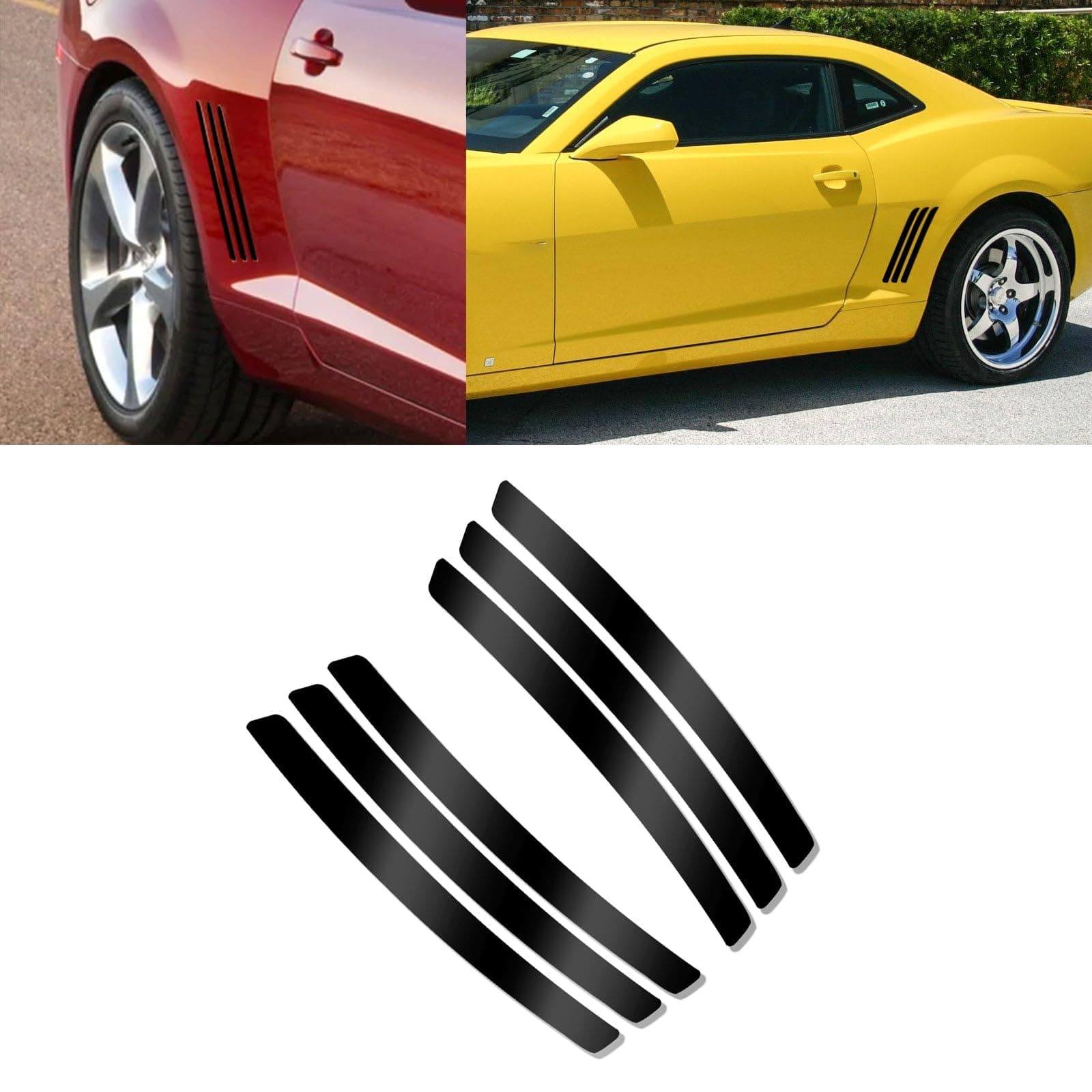 Xotic Tech 6pcs Car Body L&R Side Vent Insert Stripe Decal Vinyl Inlay Side Vent Gill Sticker Compatible with Chevrolet Camaro 2010-2015 (Glossy Black)