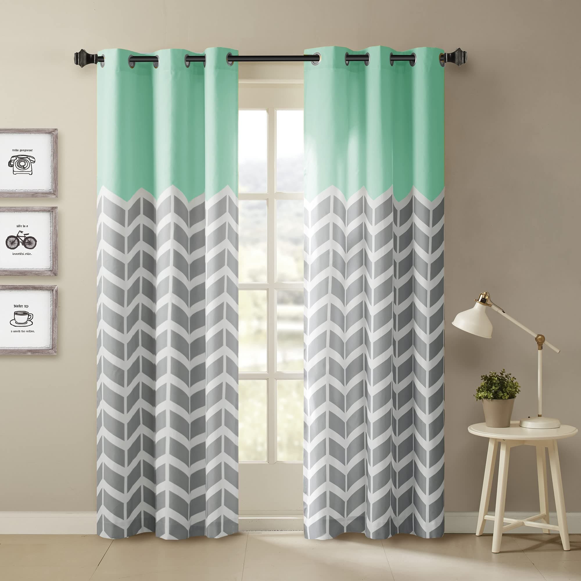 Alex Chevron Curtains for Living Room, Modern Contemporary Grommet Room Darkening Panels for Bedroom, Geometric Window Panel, 42X63, 2-Panel Pack, 42x63, Aqua