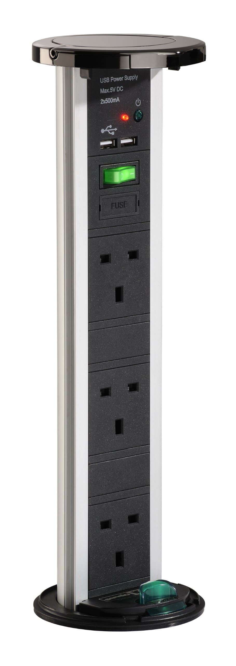 Sensio SE80050GM 2.5m IP54 3G Nickel PowerPod with USB - Black