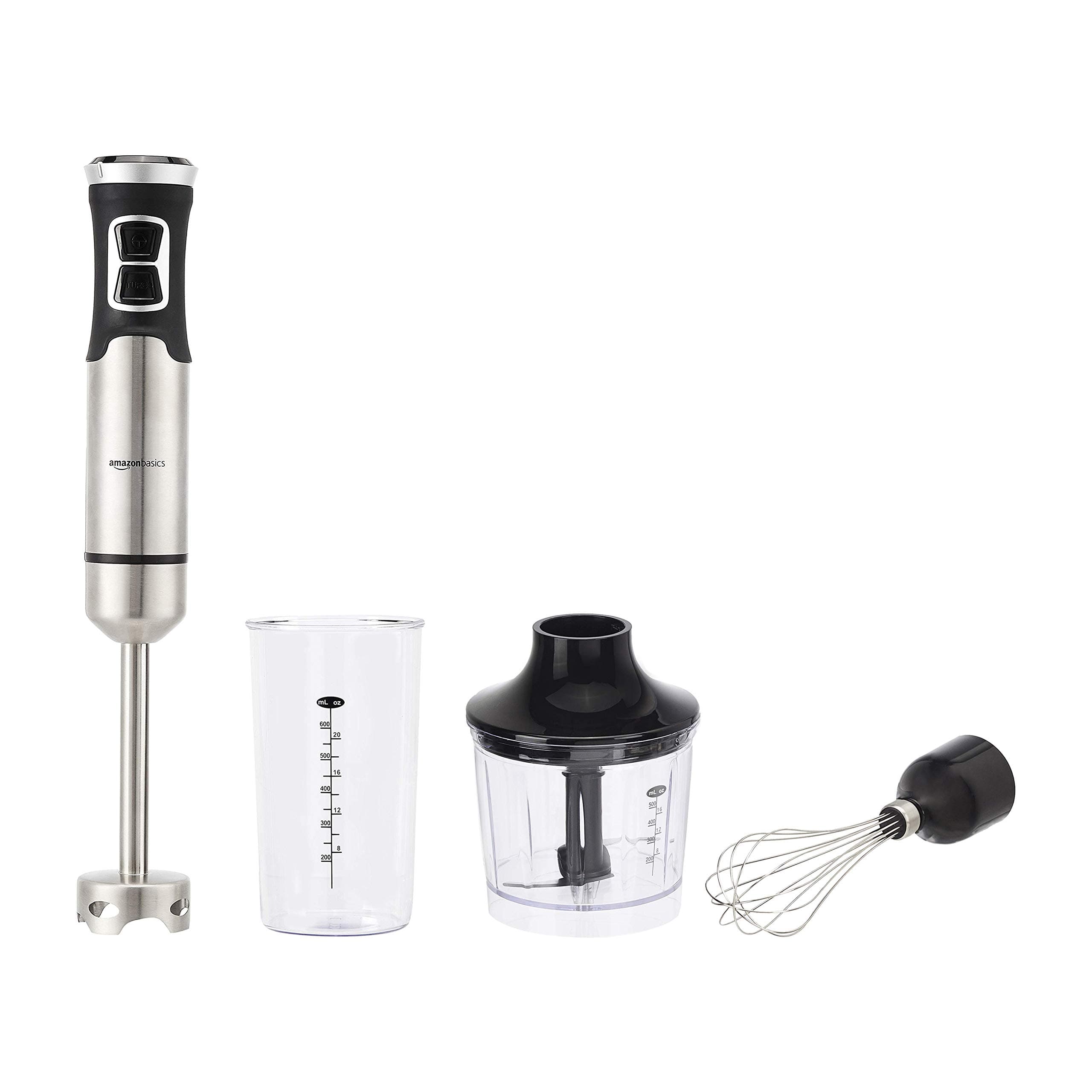 AmazonBasics 500 Watt Multi-Speed Immersion Hand Blender with Attachments (Renewed)