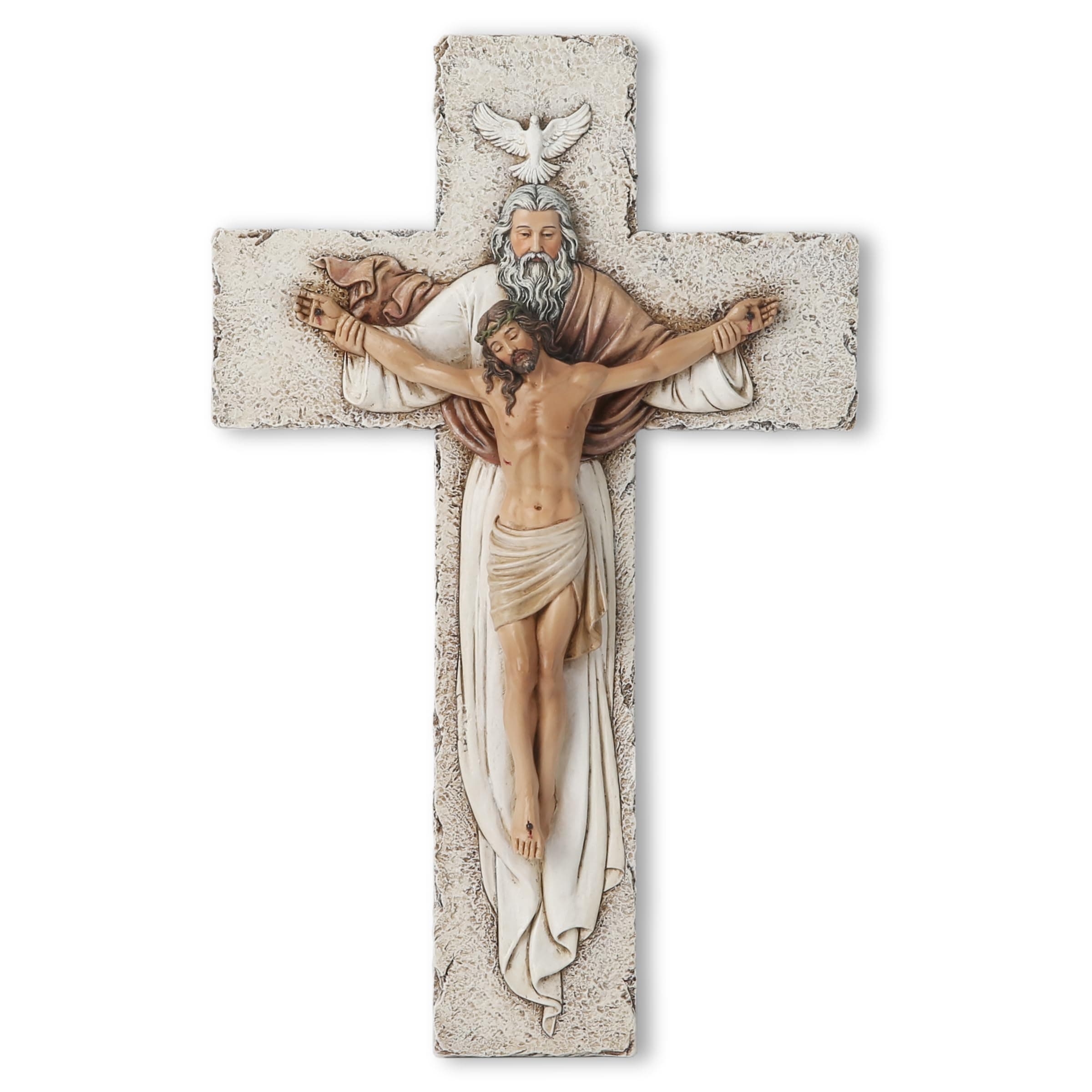 BC Catholic Holy Trinity Crucifix Wall Cross, 9.5" H Jesus Christ Inspirational Home Décor, Catholic Gifts, Religious Wall Sculpture handpainted by Buildclassic