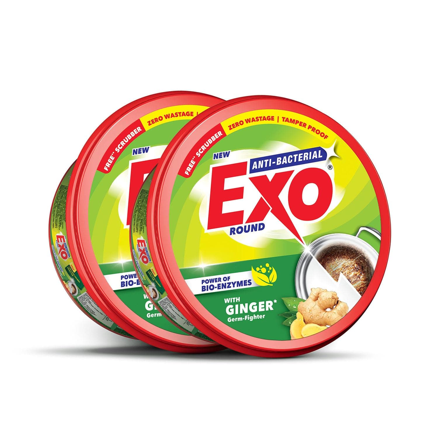 Exo Round Dishwash Bar 700G Set Of 2 With Exo Super Scrubber Free Complete Dishwashing Solution With Anti-Bacterial Efficacy & Goodness Of Ginger Remove Tough Grime Stains With Ease.