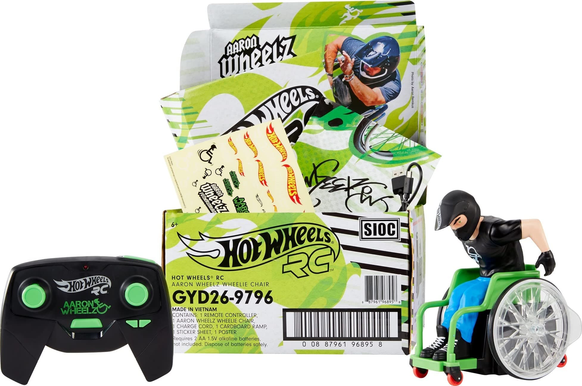 Hot Wheels RC Wheelz Stuntin' Remote-Controlled Wheelchair Performs Spins, Tricks & Jumps with Paralympic & Motocross Athlete Aaron "Wheelz" Fotheringham Action Figure [Amazon Exclusive]